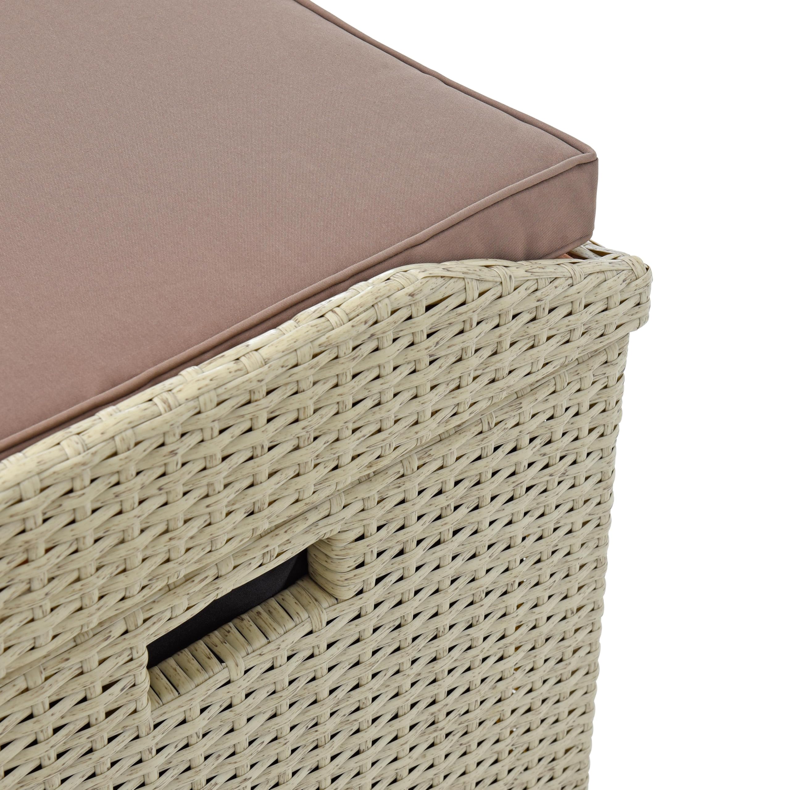 ESTEXO Polyrattan Gartenbank Sitzbank mit Auflagenbox Kissenbox Rattan Kissentruhe Bank mit Stauraum Beige