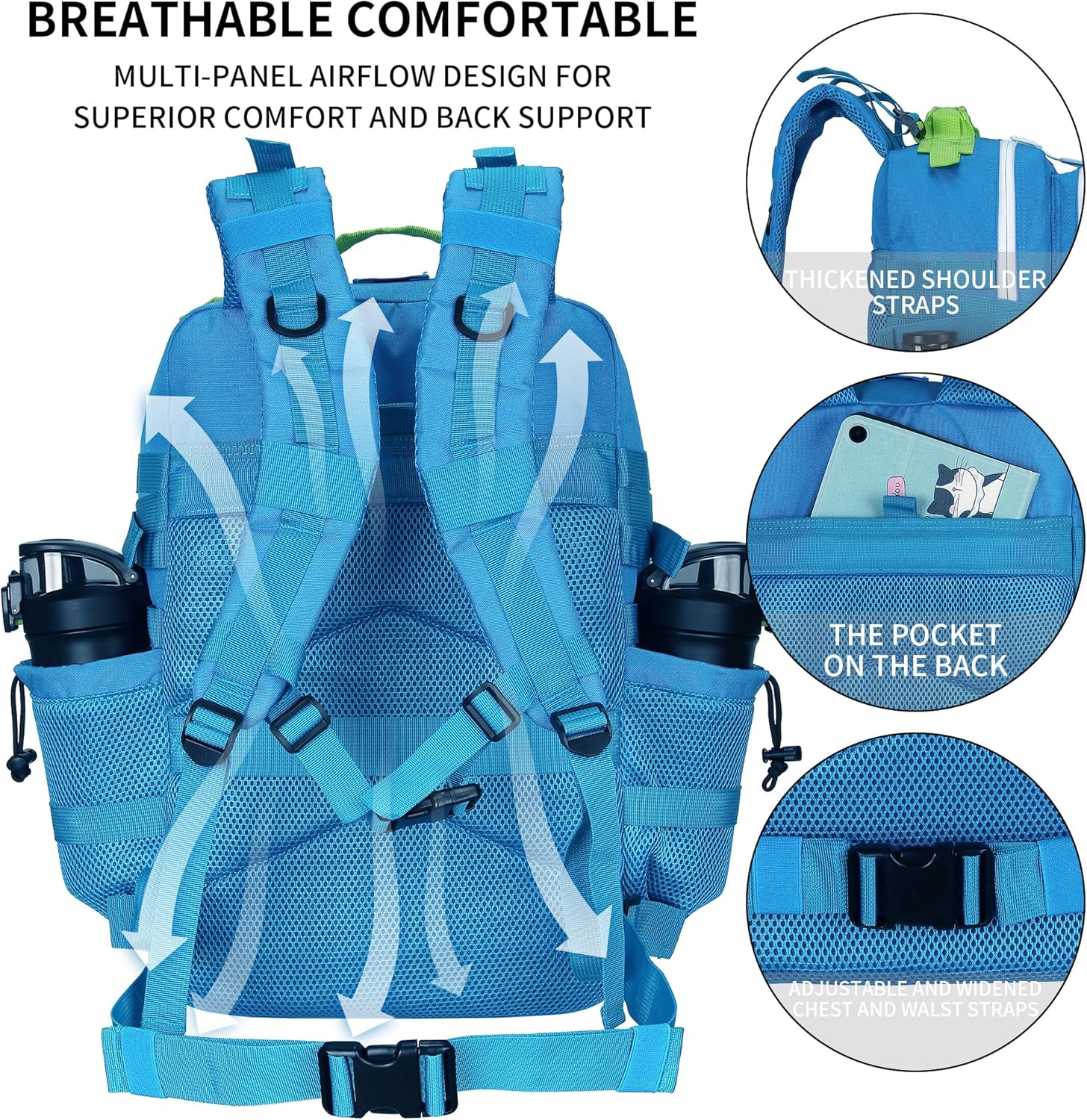 Military Tactical Backpack 45L/25L 3 Day Assault Pack Molle Daypack Hiking Backpack for Men and Women (Blue-Yellow, 45L) - Image 3