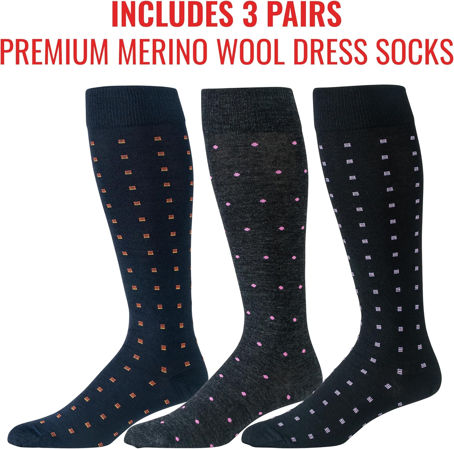 BoardroomSocks Merino Wool Over-the-Calf Patterned Socks, Dress Socks for Men