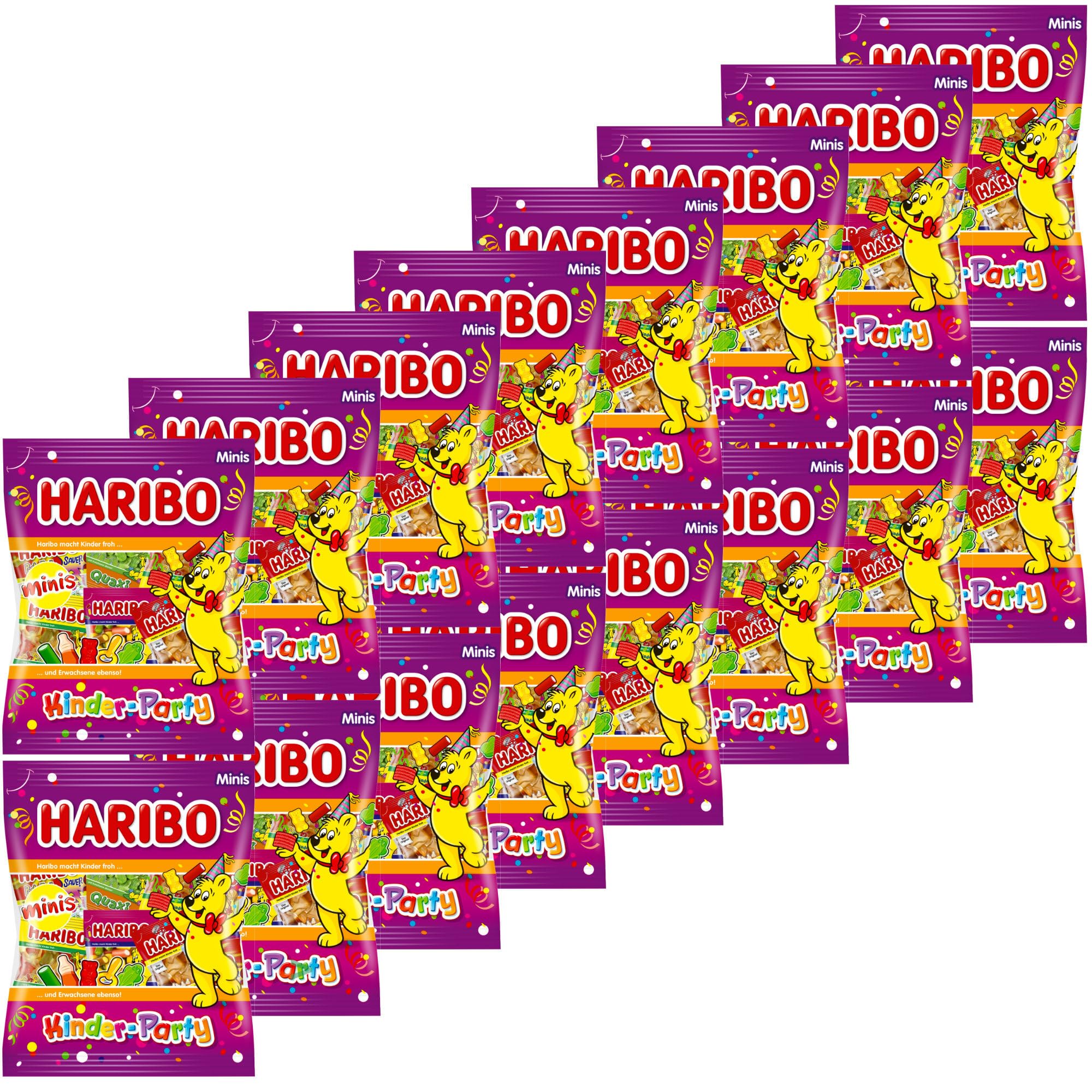 Haribo Kinder-Party Mini Beutel Fruchtgummi teilweise mit Schaumzucker und Cola-Geschmack VPE (16x250g Packung)