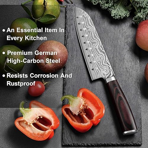 Miniatura 2 de SANDEWILY Cuchillo japonés Santoku de 7 pulgadas  Cuchillo de chef de cocina ultra afilado 7Cr17Mov con funda, hoja de acero inoxidable de alto