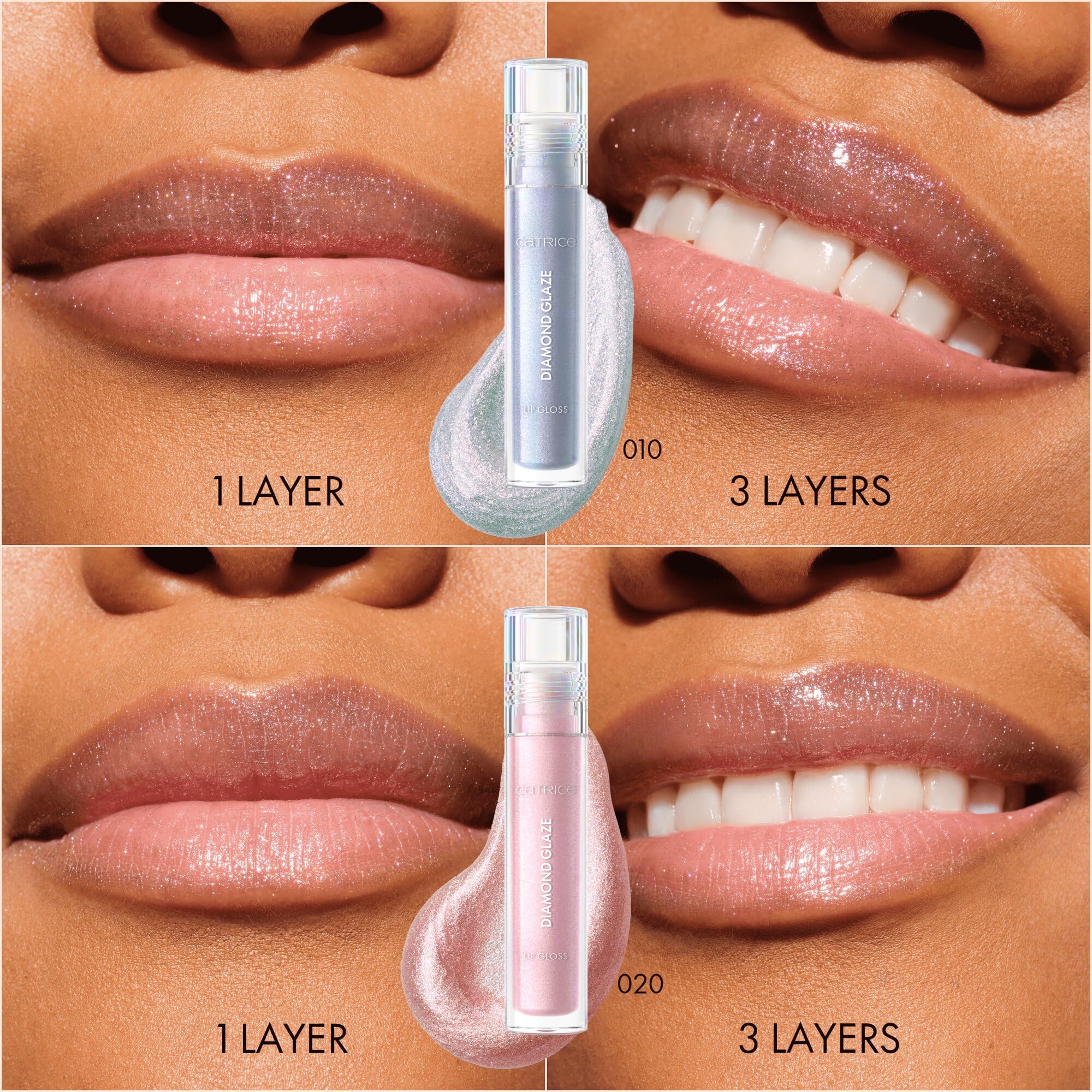 Catrice Brillo de labios Diamond Glaze, resultado inmediato, brillante, holográfico, escarchado (3ml)