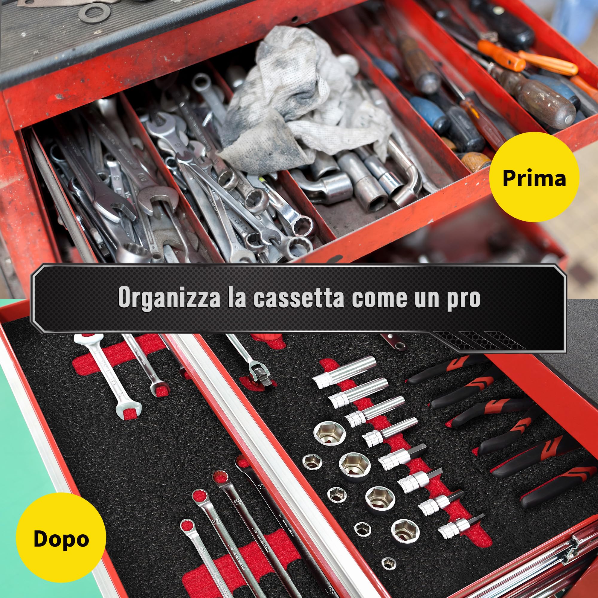 Precision Defined Kit Schiuma per Cassette degli Attrezzi - Inserti per Custodie, Shadow Foam Nero/Rosso (40,6 x 30,4 x 2,54 cm, Confezione da 4)
