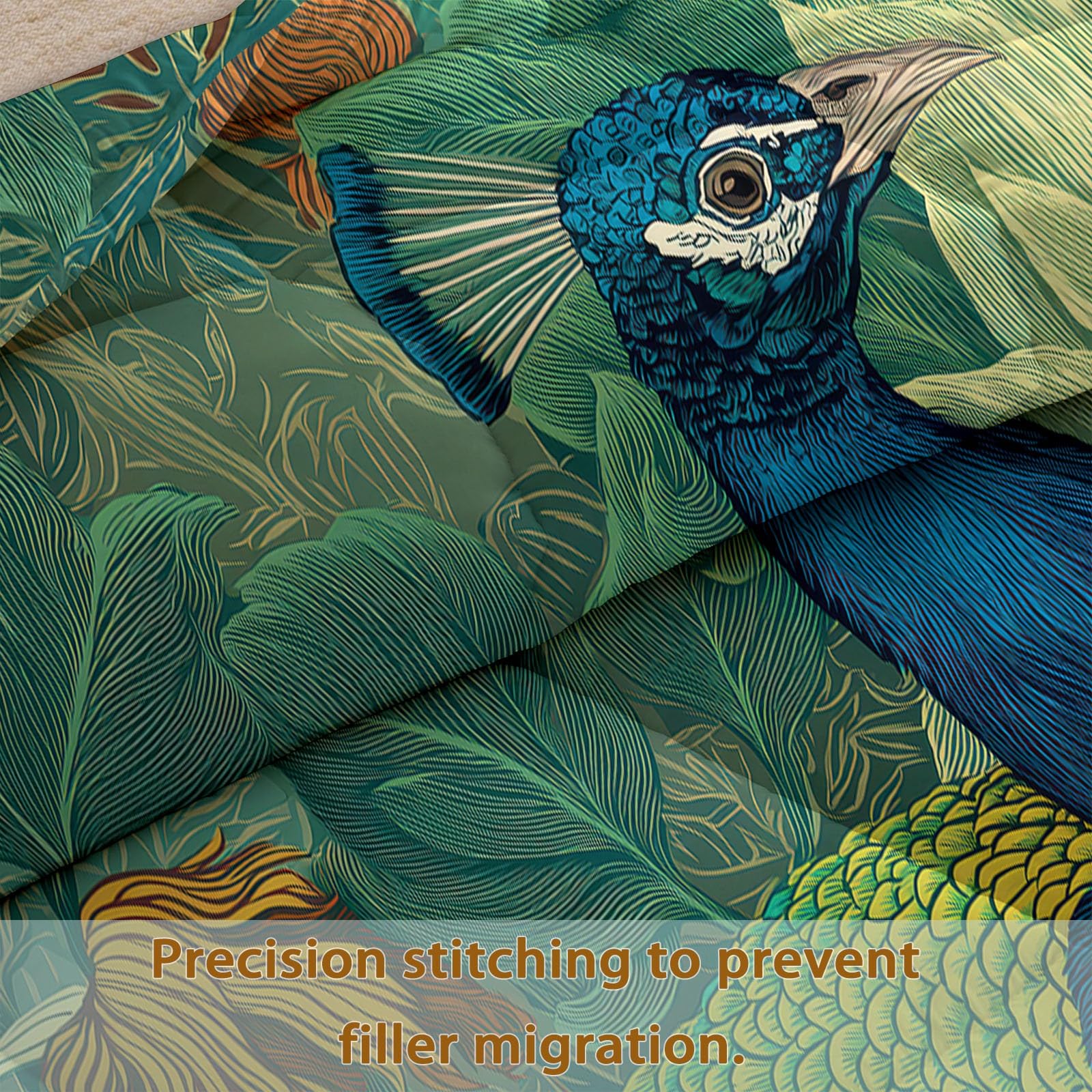 Piumino 4 Stagioni 150x200 cm Pavone Verde Trapunta Copriletto Imbottito Leggero in Microfibra Soffice, Trapuntino Stampa Reversibile Estate e Inverno