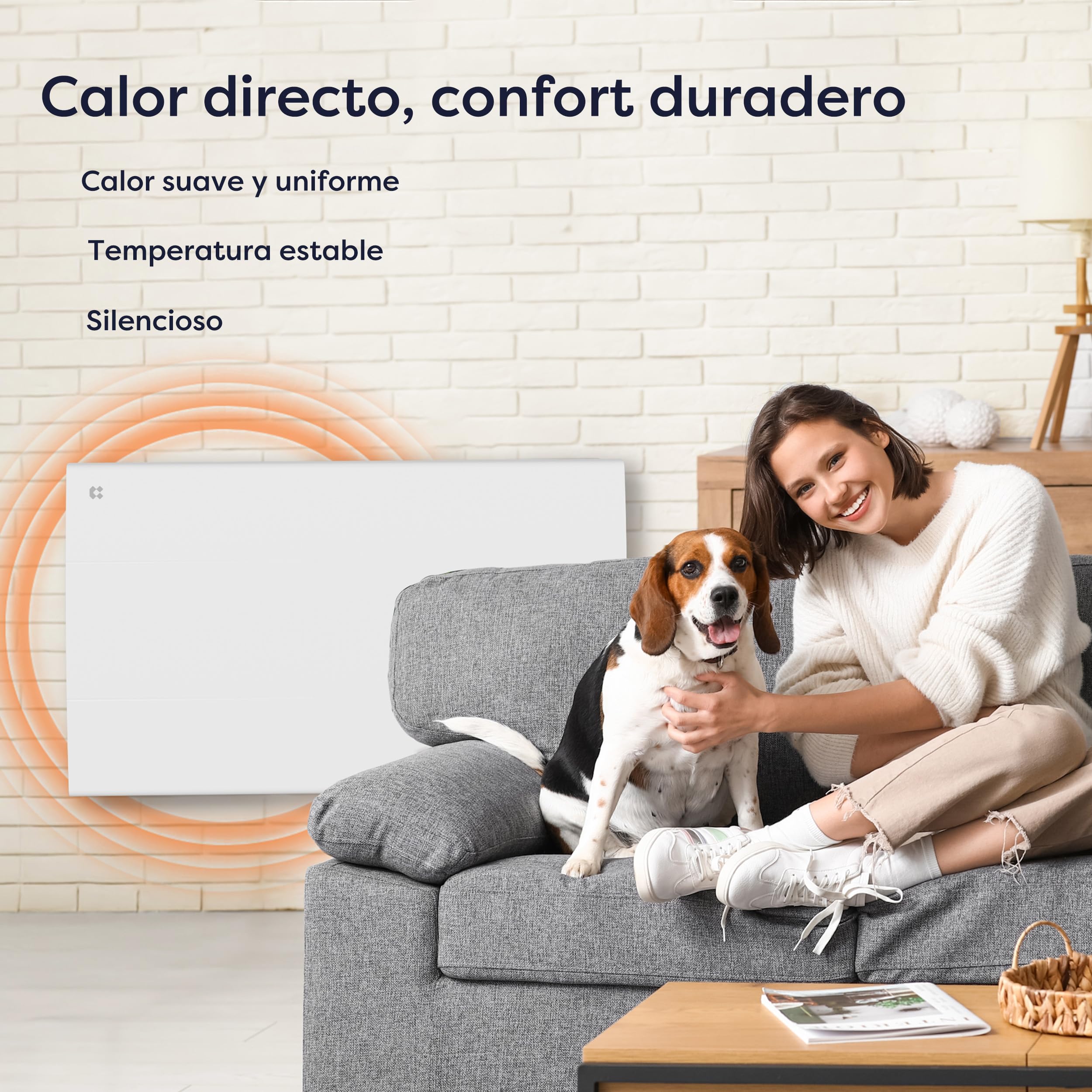 CIARRA Radiador de Inercia 1500W, Calefactor Eléctrico de Pared Inteligente | Emisor Térmico Cerámico Mural con Programación Semanal y Bloqueo Infantil para Baño o Dormitorio (10-20 m²)-CBHT15E
