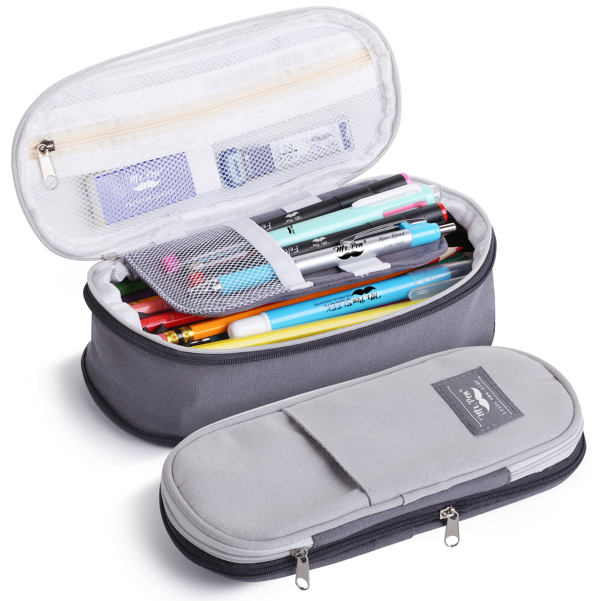 Mr. Pen- Pencil Case Large, Fabric Pencil Pouch Large, Grey, Pen Bag, School Supplies, Pencil Pouch Cute, Gray,grey