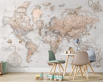 Murwall Kids World Map Wallpaper Kids Old Political World Map Wall Mural Childroom Treasure Maps Wallpaper