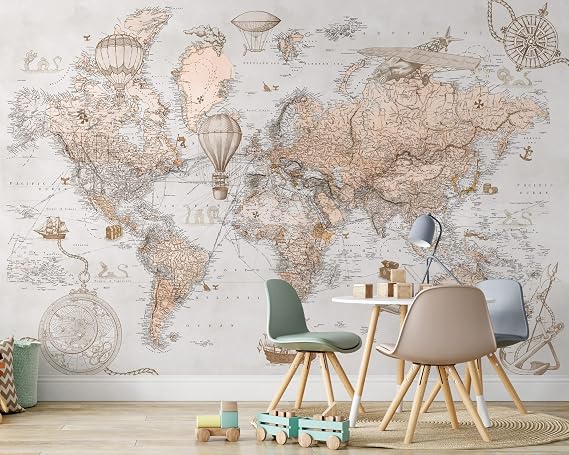 Murwall Kids World Map Wallpaper Kids Old Political World Map Wall Mural Childroom Treasure Maps Wallpaper