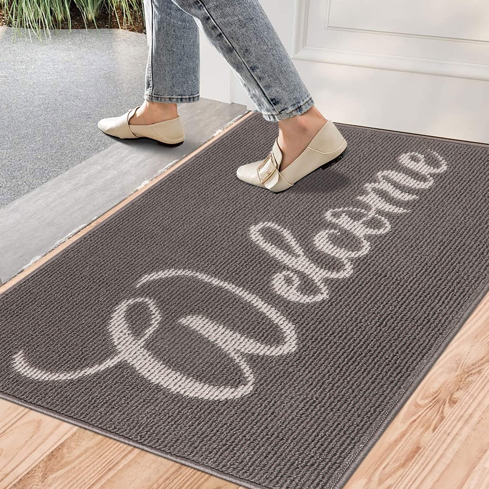 Homcomodar Doormat 60x90cm Indoor Outdoor Low Profile Entrance Doormat Non Slip Door Rug Washable for Entryway Dirt Tripper Mat Durable Shoe Scraper Mat