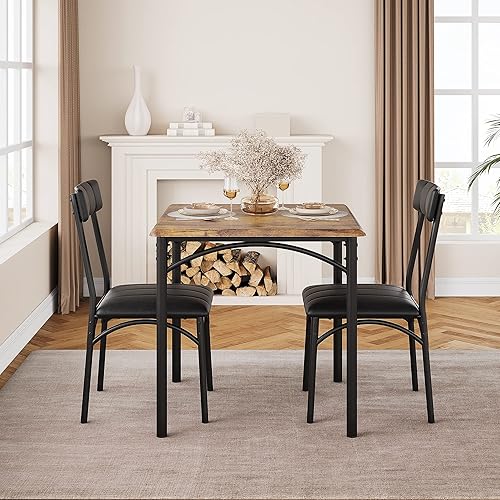 Miniatura 3 de Alkmaar Juego de mesa de cocina para 2, juego de mesa de comedor de 3 piezas, juego de mesa de comedor cuadrada de metal y madera con 2 sillas