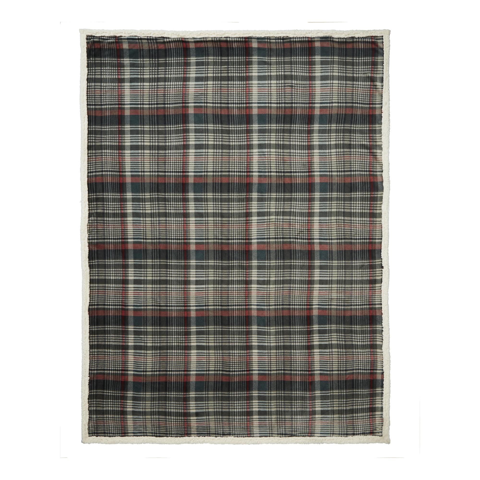 Dreams & Drapes Lodge Polyester Throw, Green, 150 x 200cm, Sherpa Reverse, Traditional Check Pattern