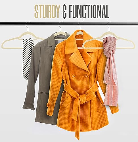 Miniatura 3 de Utopia Home Perchas de terciopelo de alta calidad, paquete de 20 unidades, perchas antideslizantes con barra de amarre, perchas color marfil,