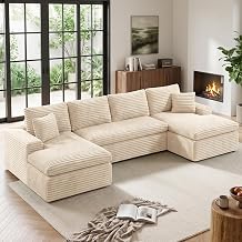 134" U Shaped Cloud Boneless Couch, Oversized Modern Modular Sectional Sofa, Beige 1 PCS