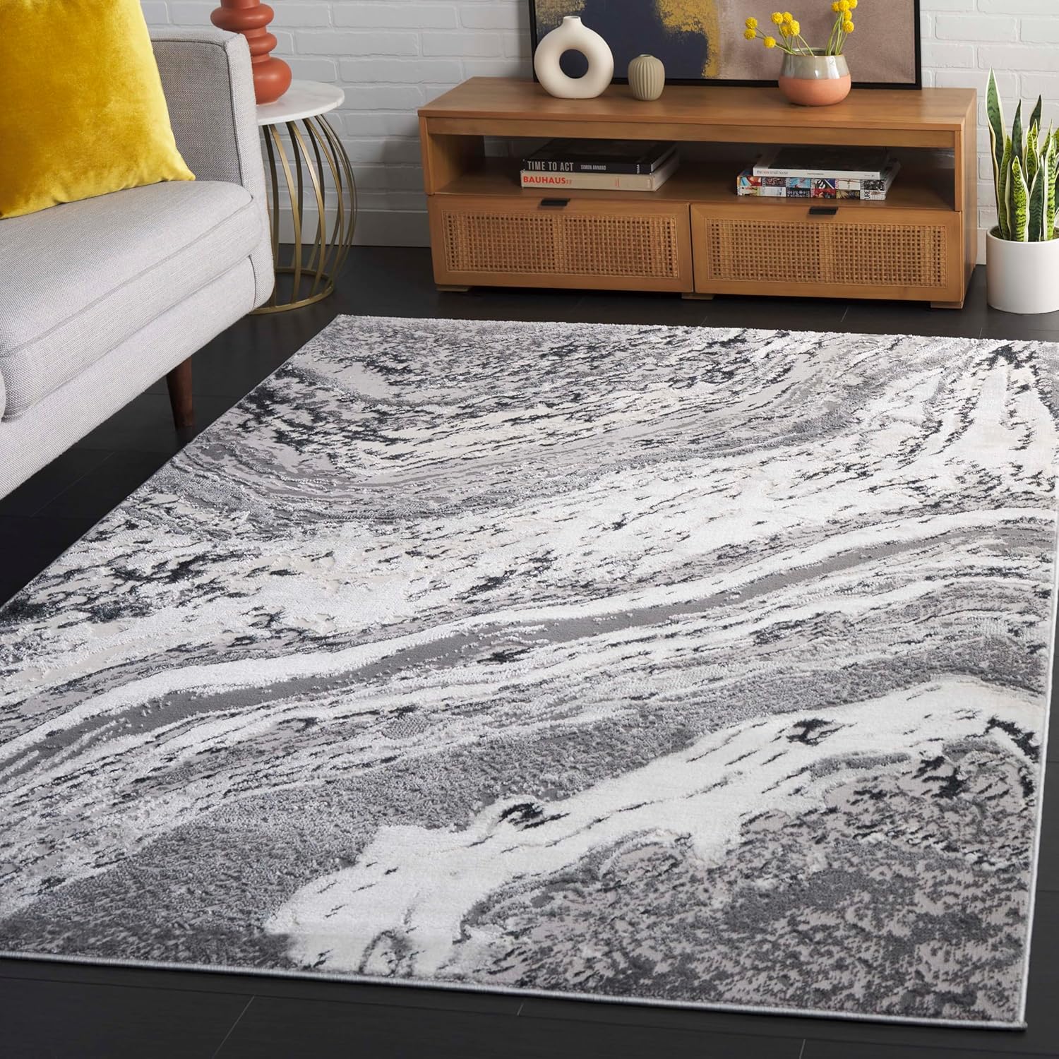 SAFAVIEH Area Rug 5'3"x7' - Aura Collection - Modern Design, Grey & Dark Grey, Non-Shedding & Easy Cleaning, Ideal for Living Room, Bedroom, Dining Space (AUA201F)