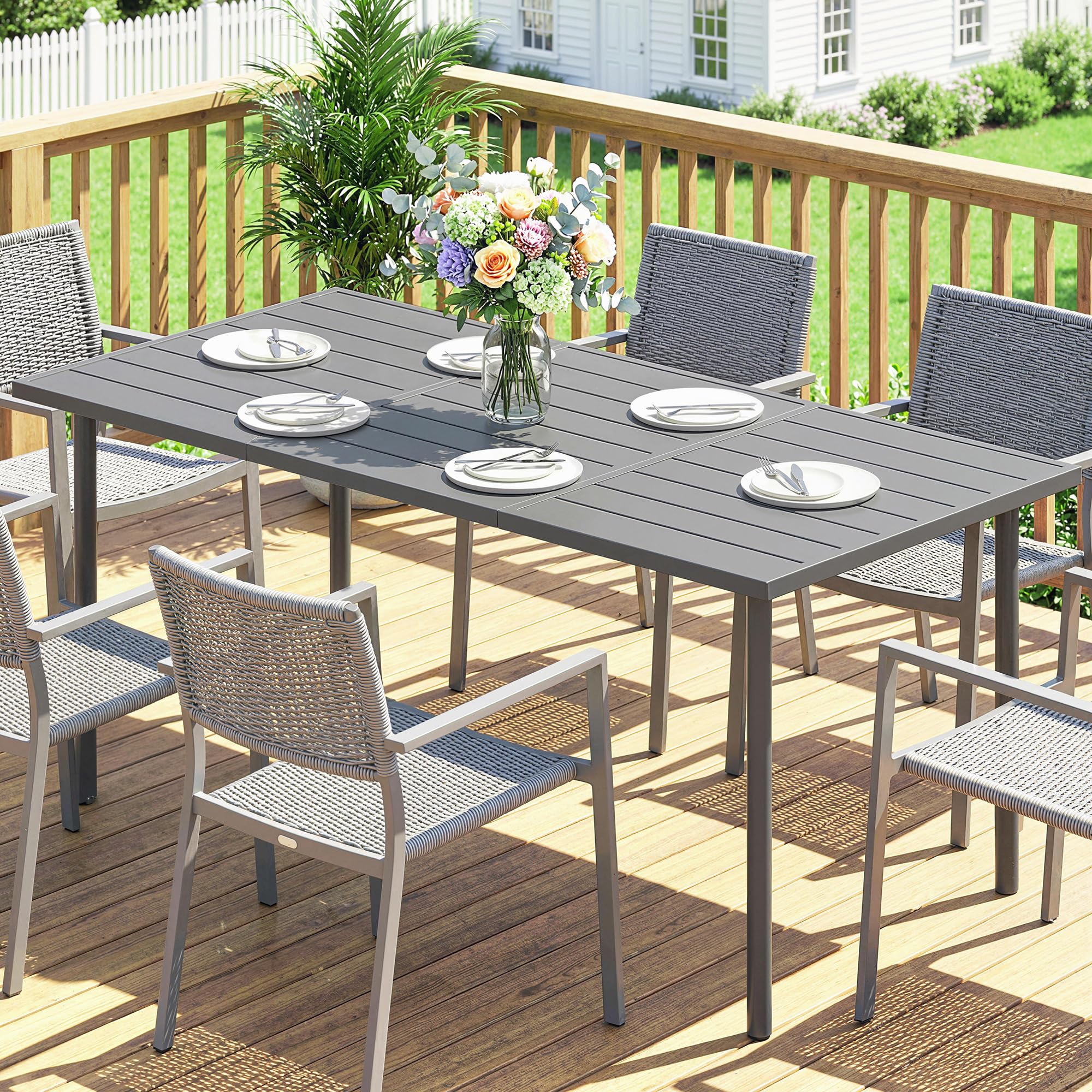 Outsunny Table de Jardin rectangulaire 165 x 80 cm métal Gris foncé
