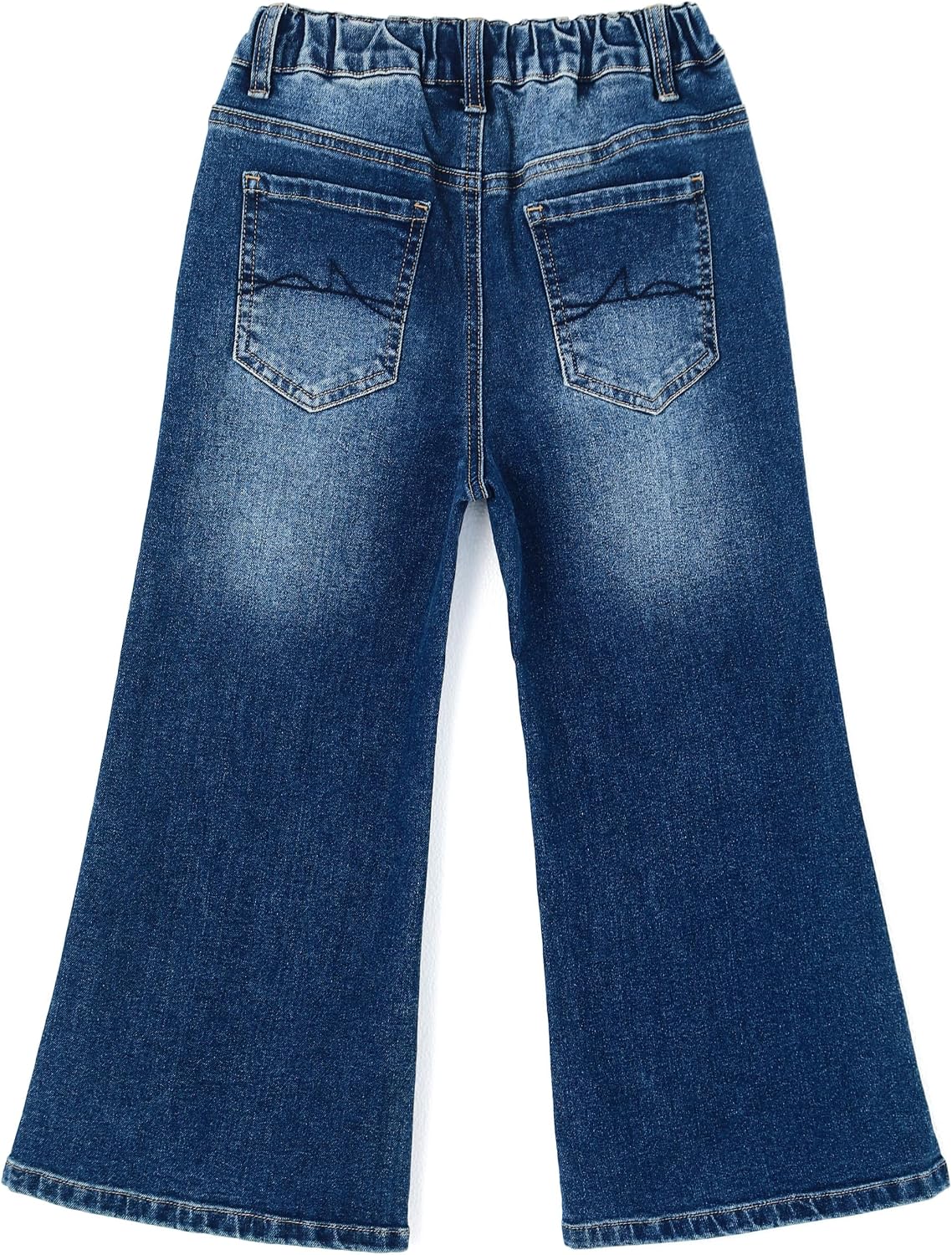 KIDSCOOL Girls Wide Leg Jeans Elastic Adjustable Waist Ribbed Denim Pants