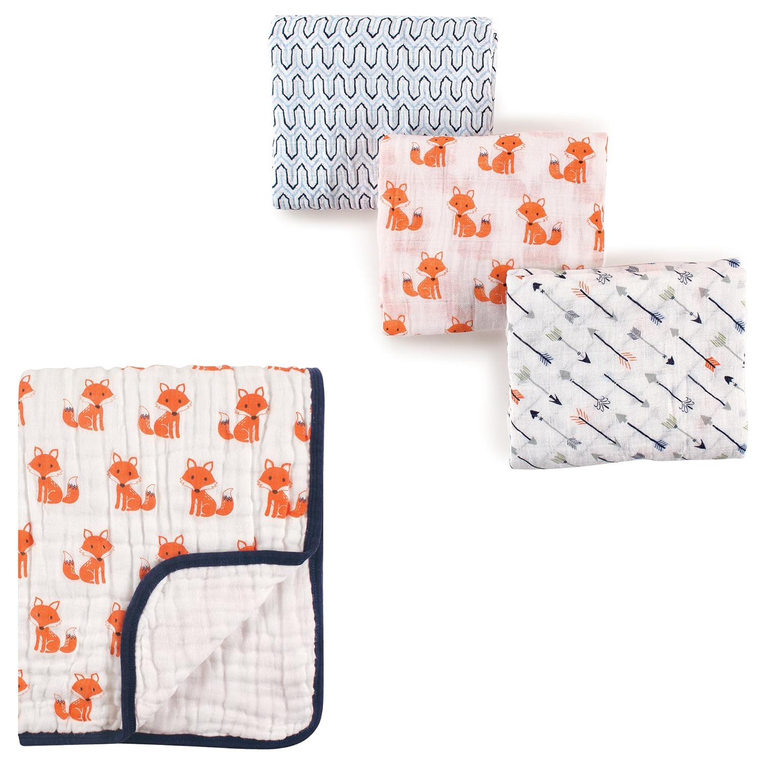 Hudson Baby Muslin Swaddle Blanket 3-Pack & 4-Layer Tranquility Muslin Blanket