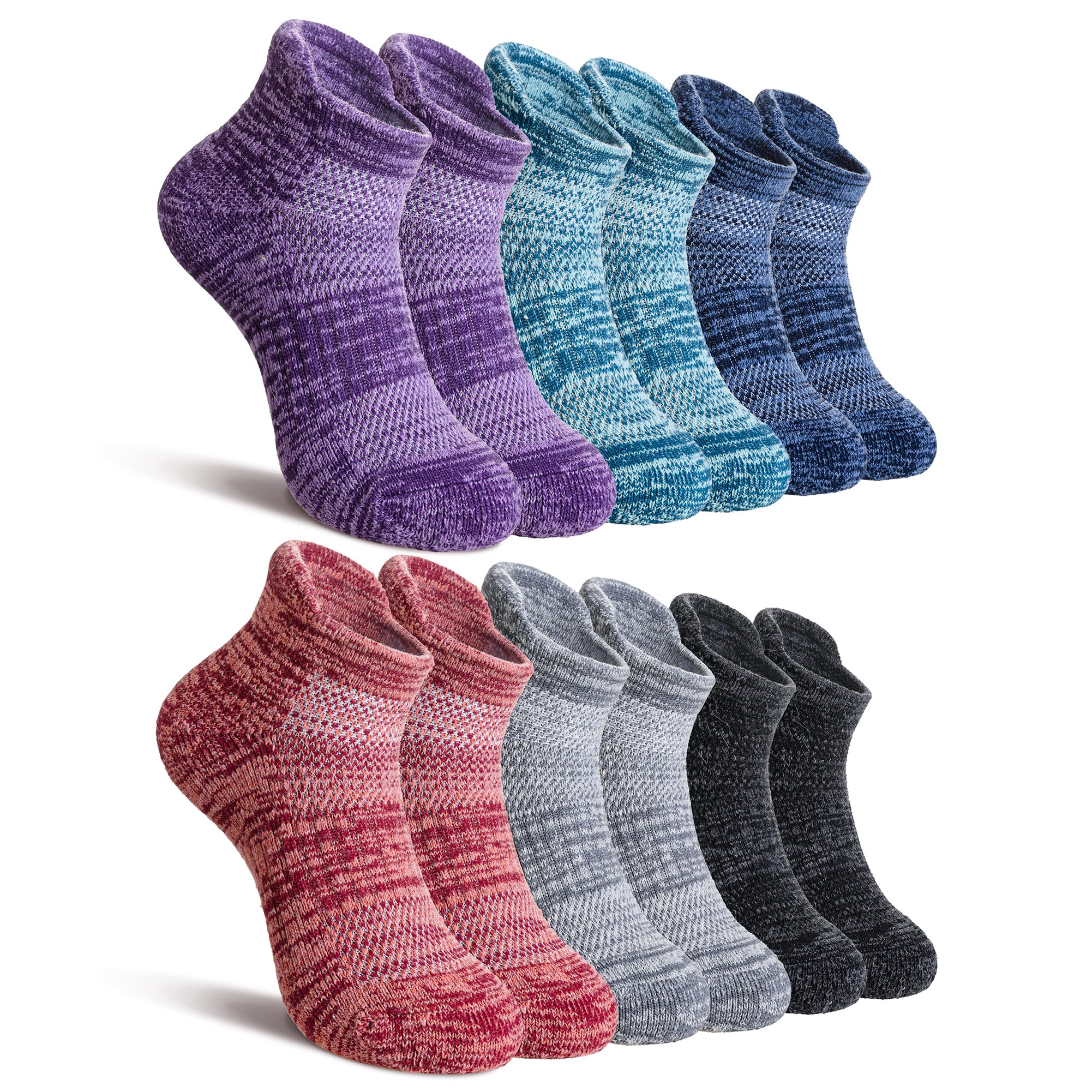 Velice Kids Merino Wool Ankle Hiking Running Socks Girls Boys Teens Athletic Warm Thick Cushion No Show Socks 6 Pairs