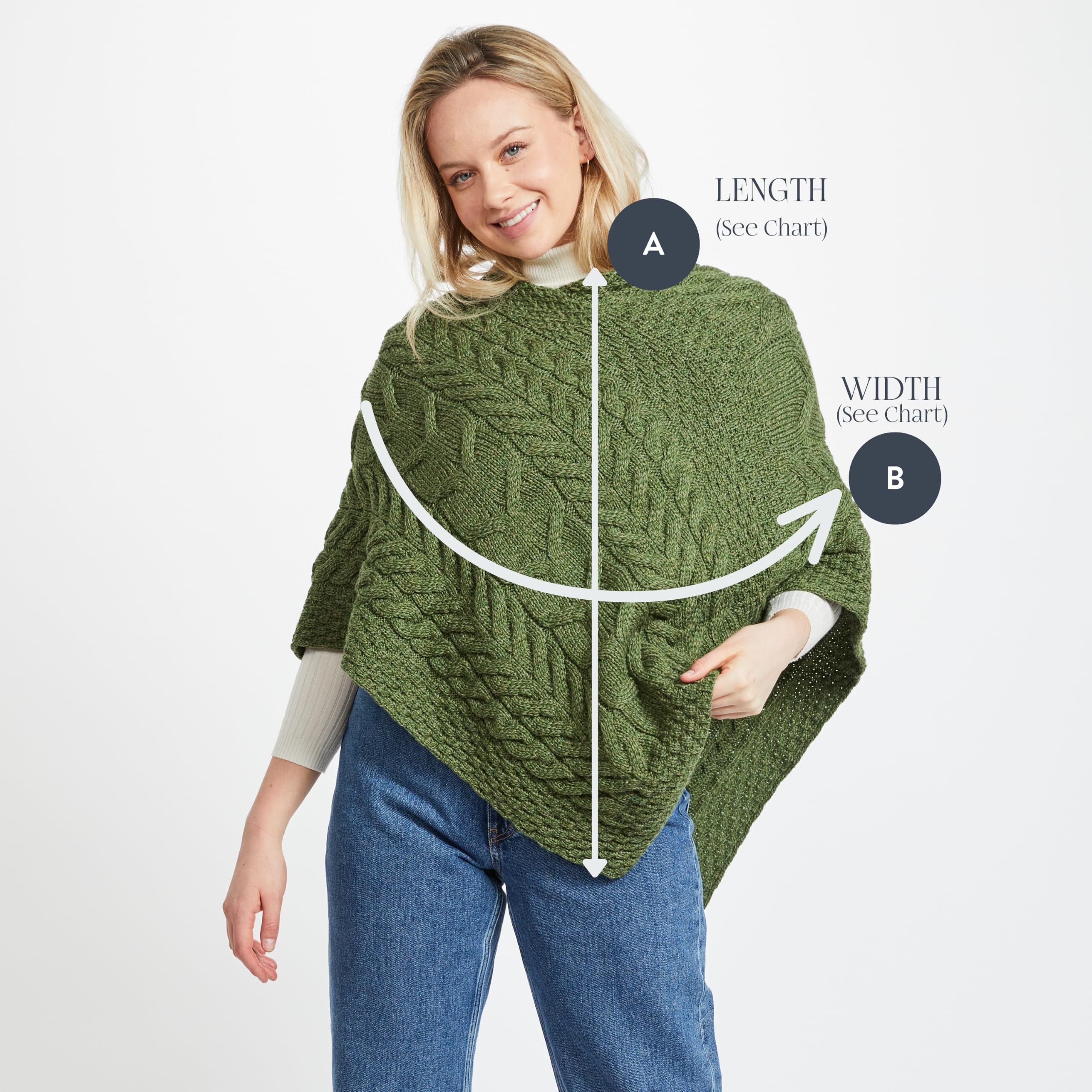 Aran Woollen Mills Poncho in Maglia Irlandese per Donna Cardigan Triangolare in Lana Merino Super Morbida Made in Ireland