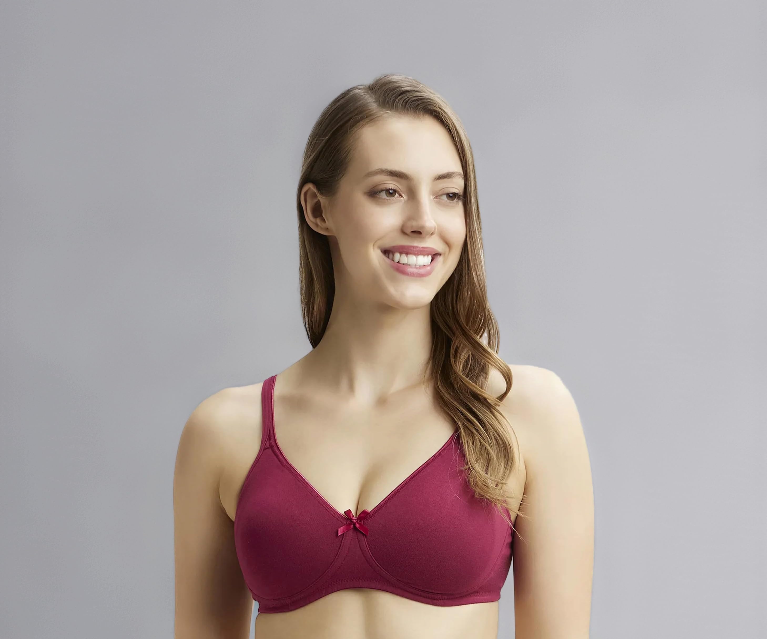 1722 Women's Wirefree Non Padded Super Combed Cotton Elastane Stretch Medium Coverage Everyday Bra with Concealed Shaper Panel and Adjustable Straps