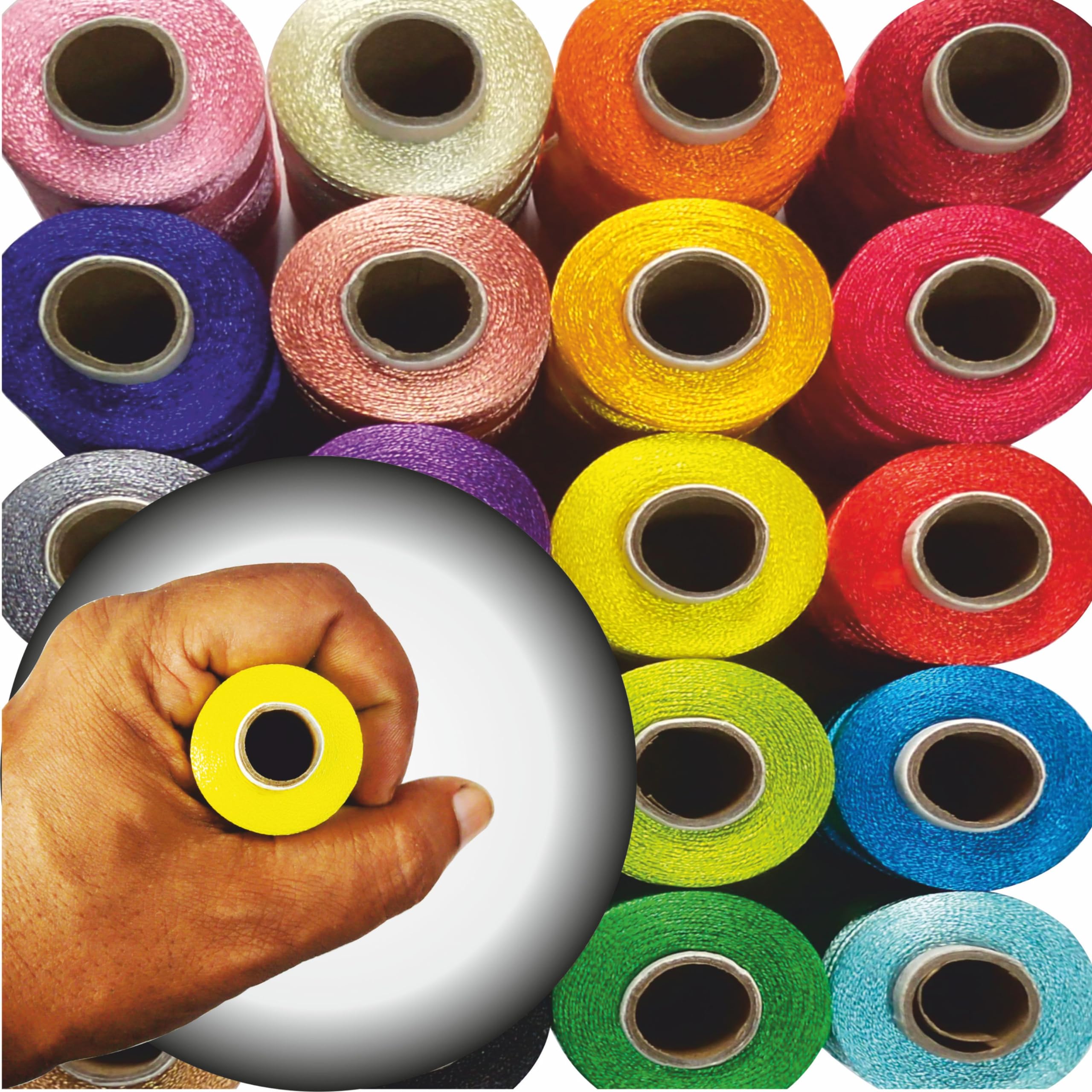 DoMick Polyester Silk Embroidery Threads, Barik (Thin) 0.20 MM, 900m Spool, for Embroidery Machines, Jewellery Making 20 Pcs (1, Basic Color) 2