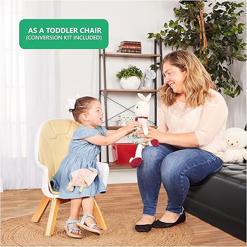 Miniatura 5 de Evolur Zoodle - Silla alta convertible 2 en 1 para bebé, color amarillo, fácil de limpiar, bandeja ajustable y extraíble, silla alta compacta y