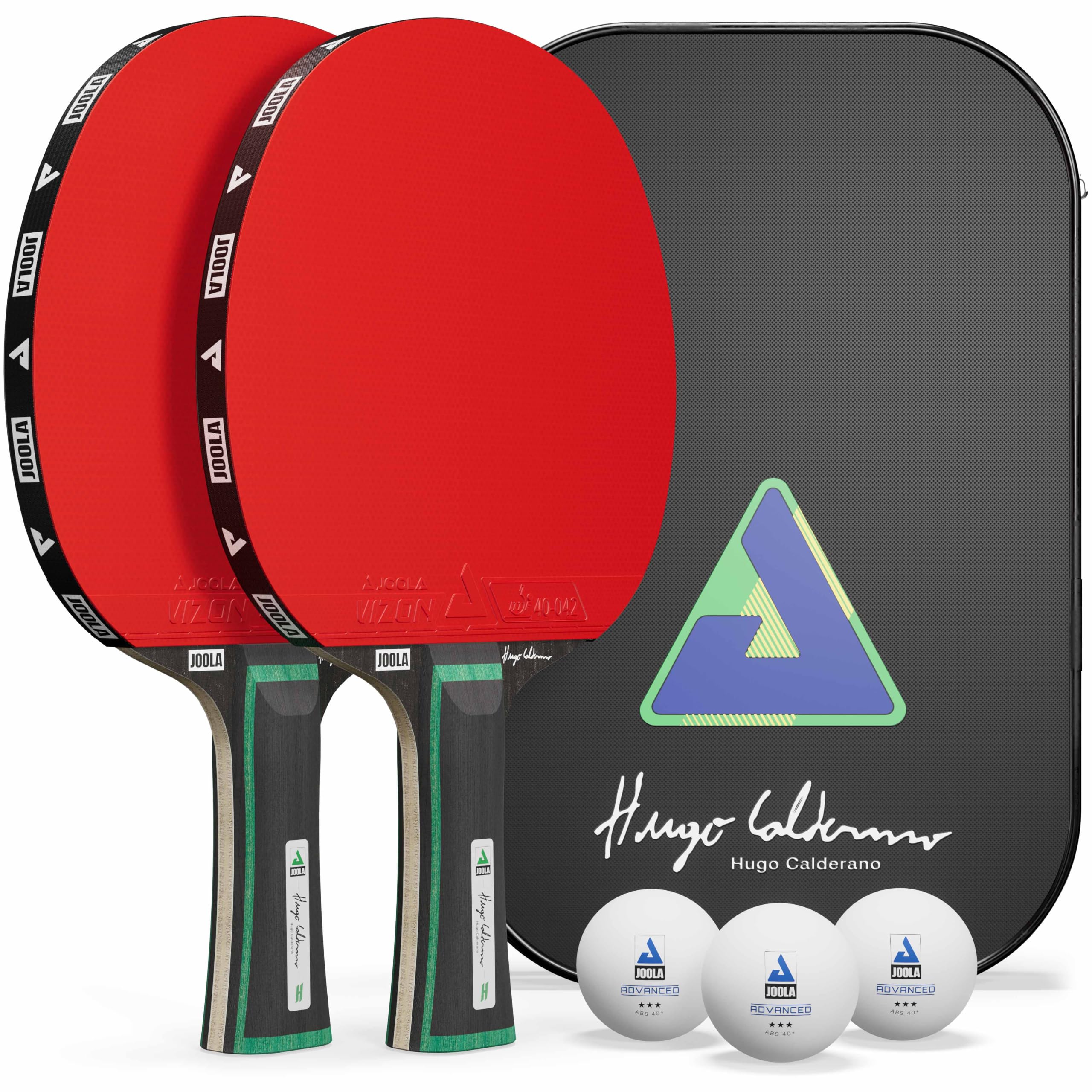 JOOLA Hugo Calderano Edge Tischtennis Set - 2 Tischtennisschläger + 3 Tischtennisbälle + Tischtennishülle - 6-teilig