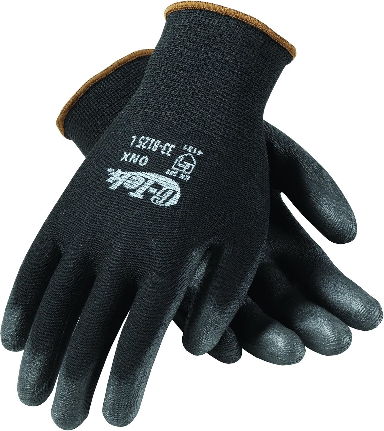 G-Tek 33-B125/XL ONX Seamless Knit Nylon Gloves with Polyurethane Coated Palm and Fingers, Black, X-Large, 1-Dozen