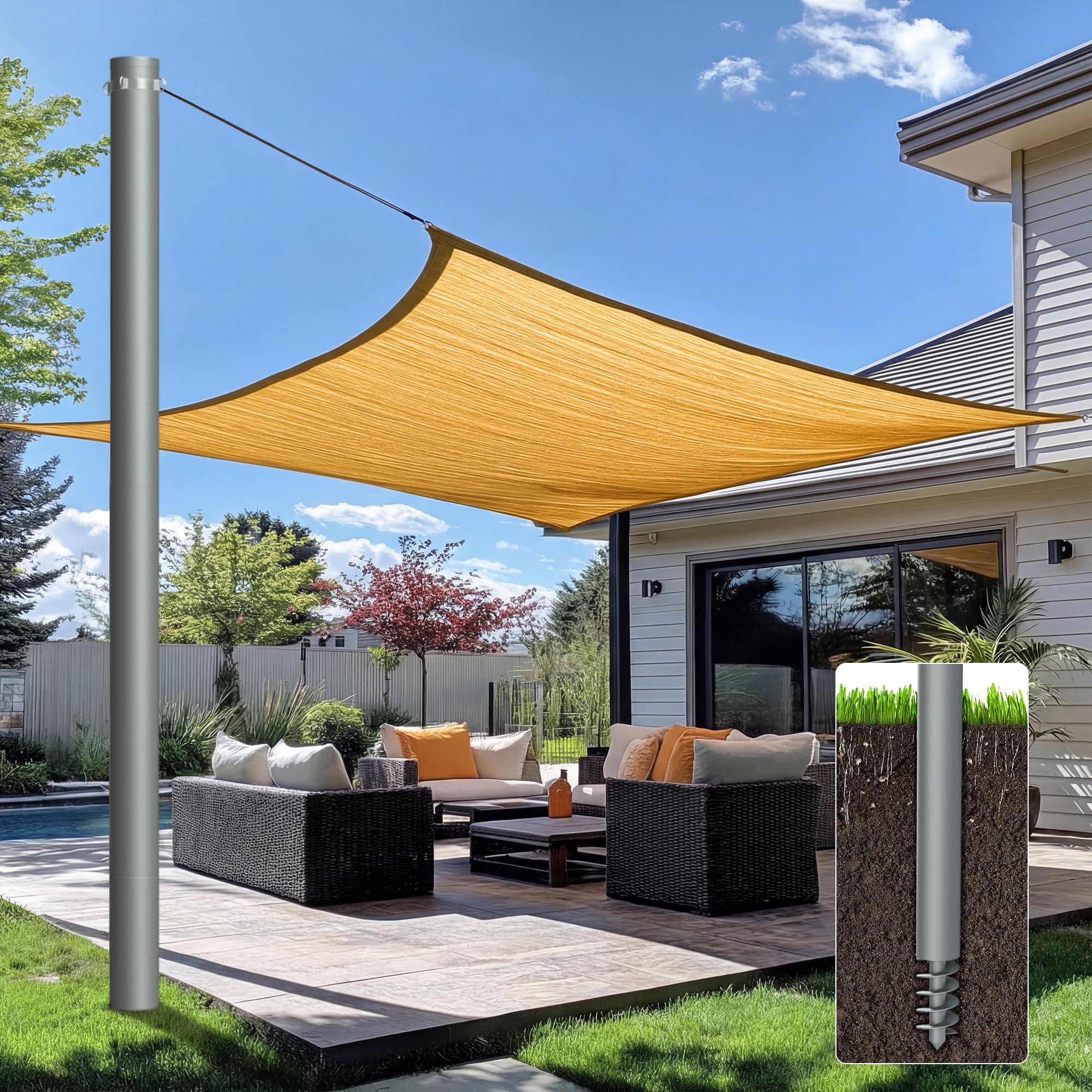 Photo 1 of Yakmax Shade Sail Poles, Heavy Duty Sun Shade Poles, Screw in Poles for Sun Shades Outdoor, 12 Ft Sun Shade Sail Poles with D-Clamps, 2.28" Sun Shade Pole Kit for Ground Soil Backyard