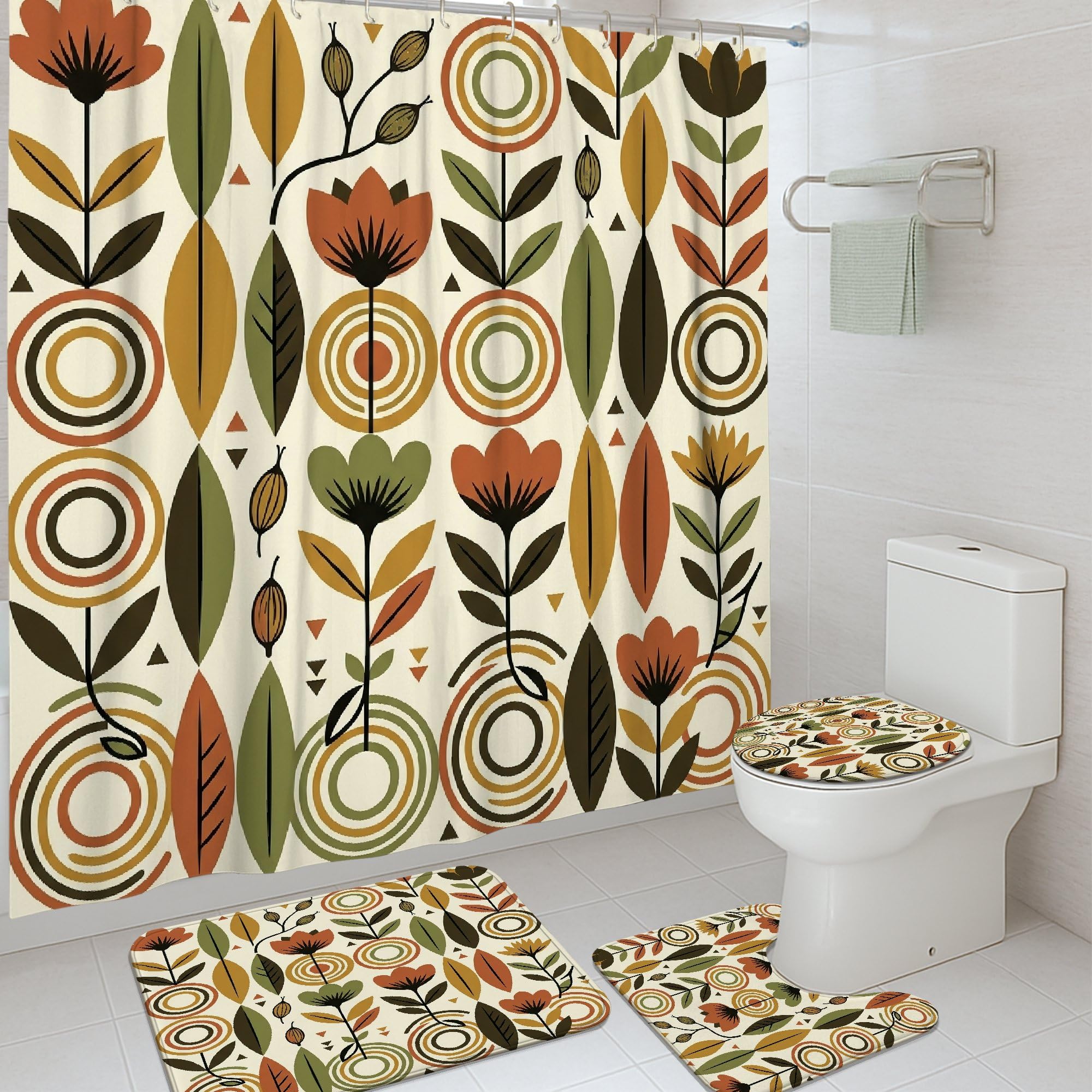 Rideau de douche bohème feuilles cercles pour une salle de bain esprit nature