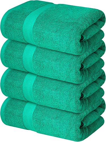 Miniatura 112 de Infinitee Xclusives Juego de 4 toallas de baño blancas de alta calidad para baño (27 x 54 pulgadas), toallas de baño 100% algodón hilado en anillo