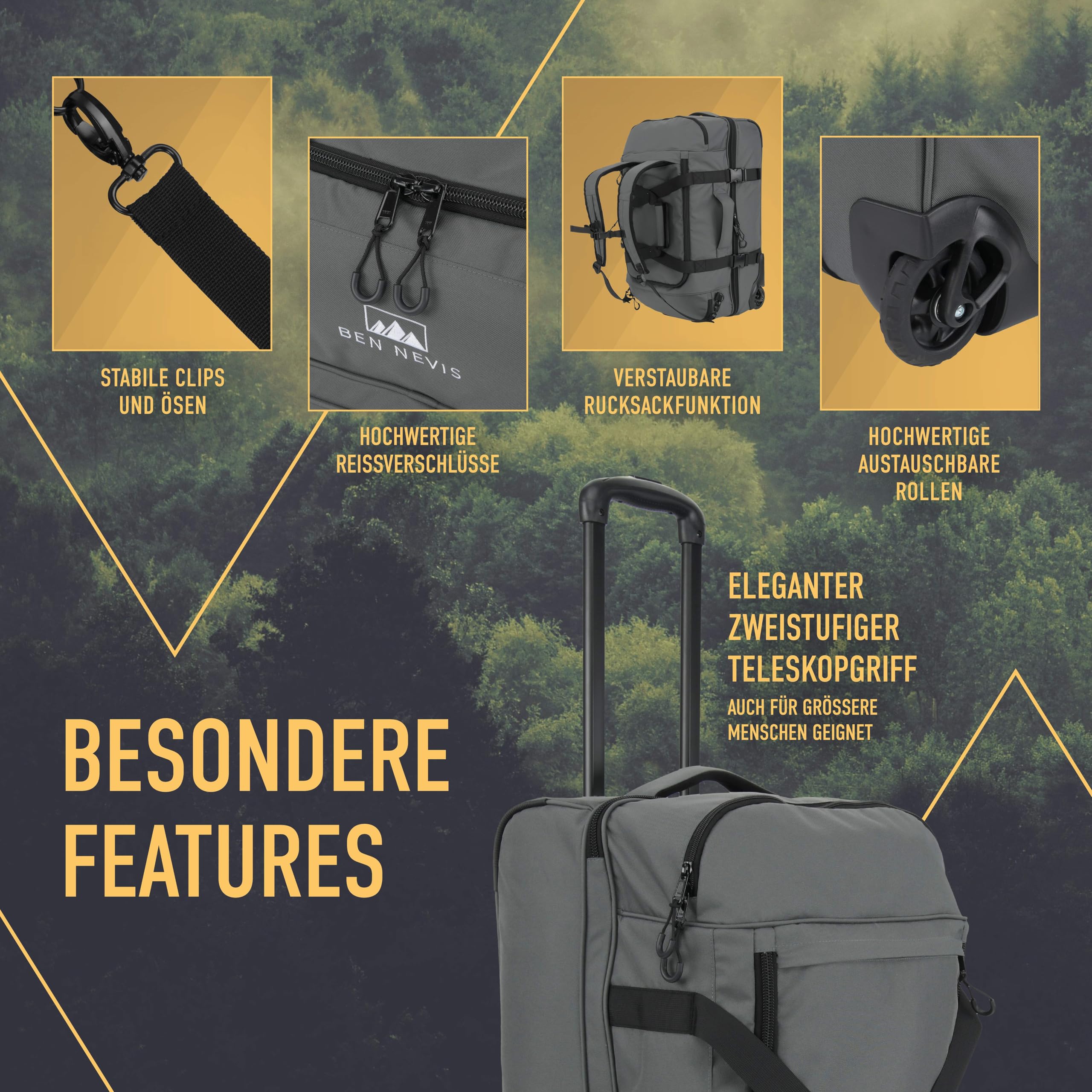 BEN NEVIS Reisetasche mit Rollen 80l [Recycelt] – 3-in-1 Tasche & Trolley & Rucksack | Luggage | Faltbare Reisetasche Damen und Herren Groß | Reisetaschen Rucksackfunktion | Travel Bag | Duffel Bag