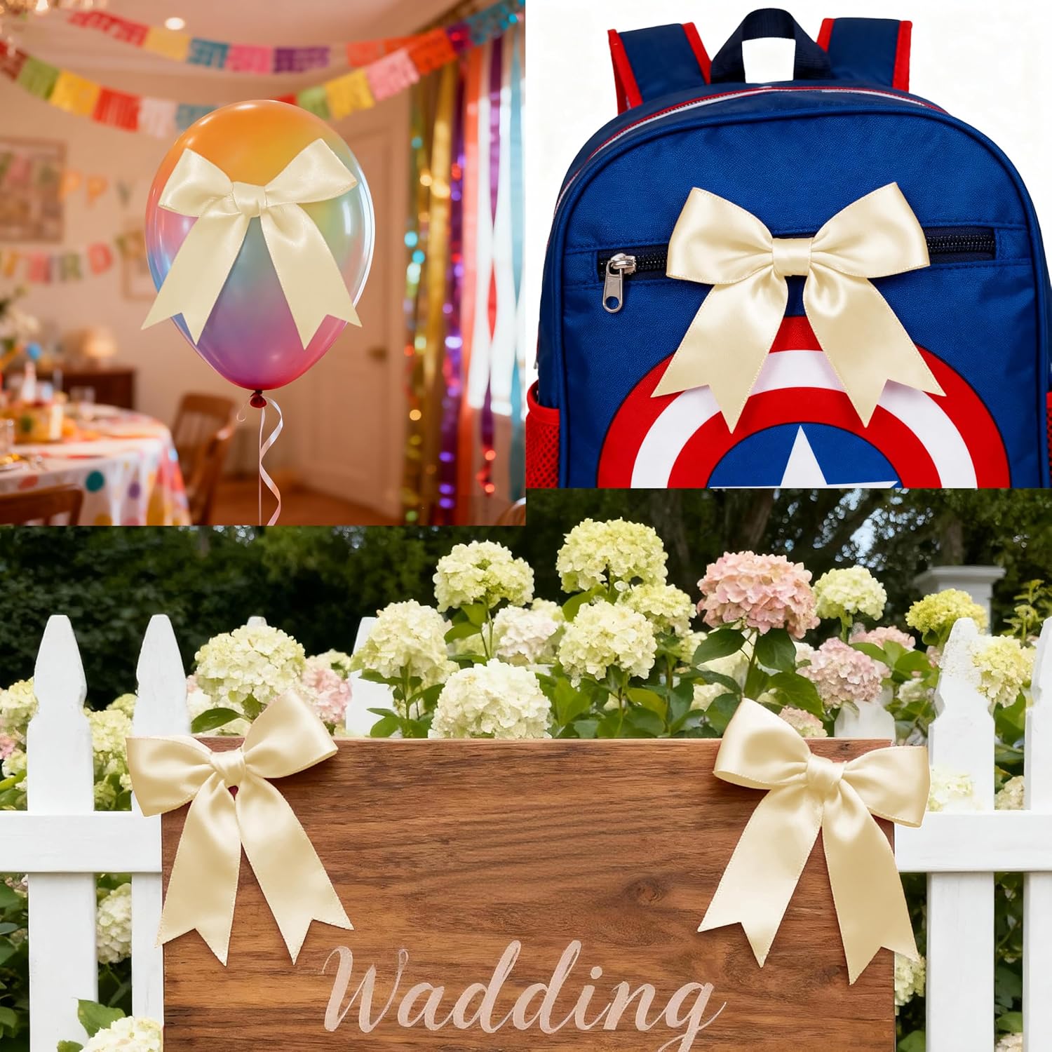 Gift Wrap Bows, 50Pcs 3.3 Inch Champagne Pre-Tied Bows with Adhesive Dots, for Wedding Decor & Favors, Anniversary Gifts, Classy Birthday & New Year's Eve - Image 2