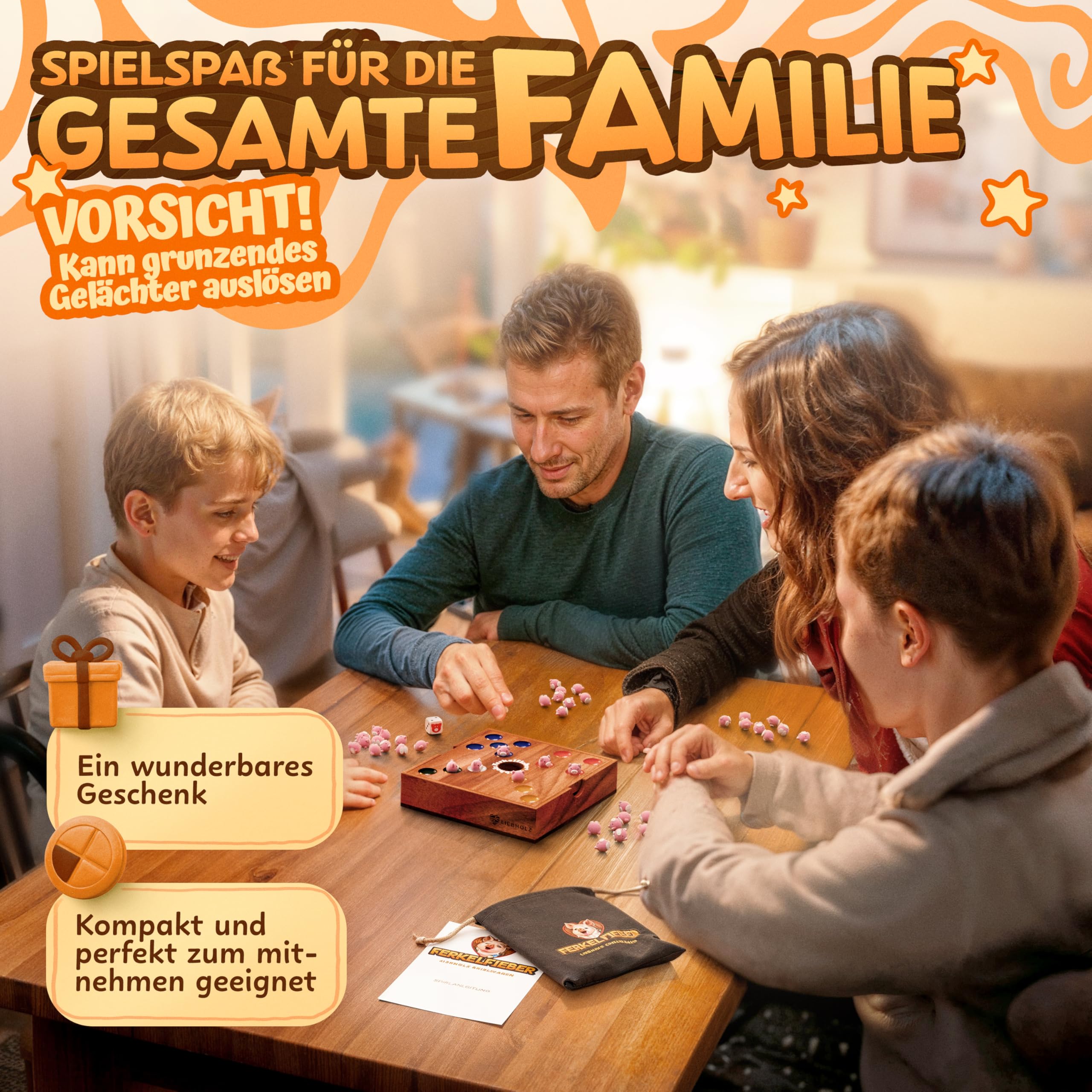 Big Hole Ferkelfieber Original [vainqueur du test] Jeu de cochon amusant en bois de Samena élégant – Jeu de société pour toute la famille avec instructions de jeu (français non garanti) – Jeu