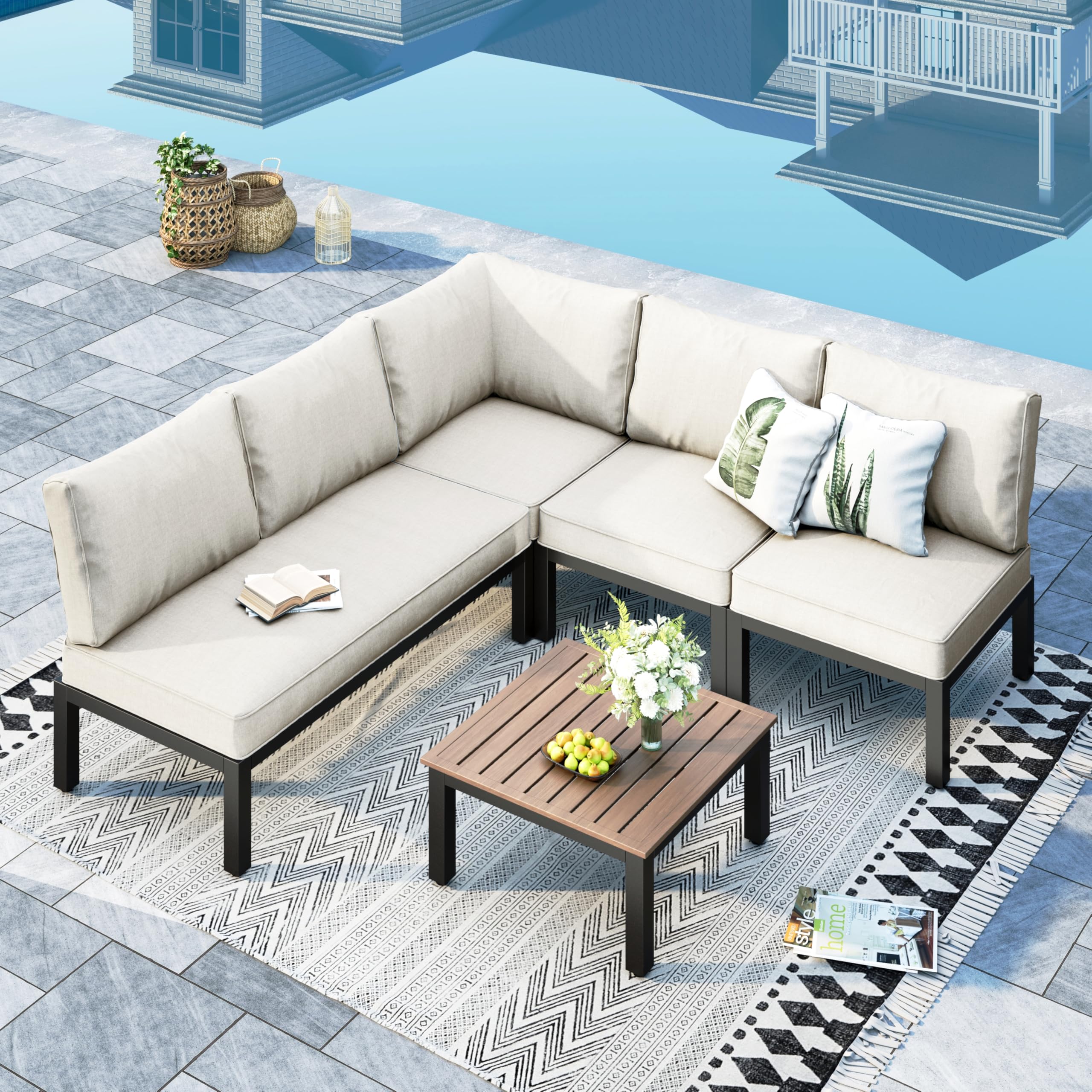 MFSTUDIO Gartenmöbel Set, Lounge Möbel Outdoor, Terassenmöbel mit Abnehmbarem Kissen, Outdoor Sitzgruppe Set mit Einzelner Stuhl, Doppelstuhl, Tisch, frei kombinierbar(ohne Beistelltisch)