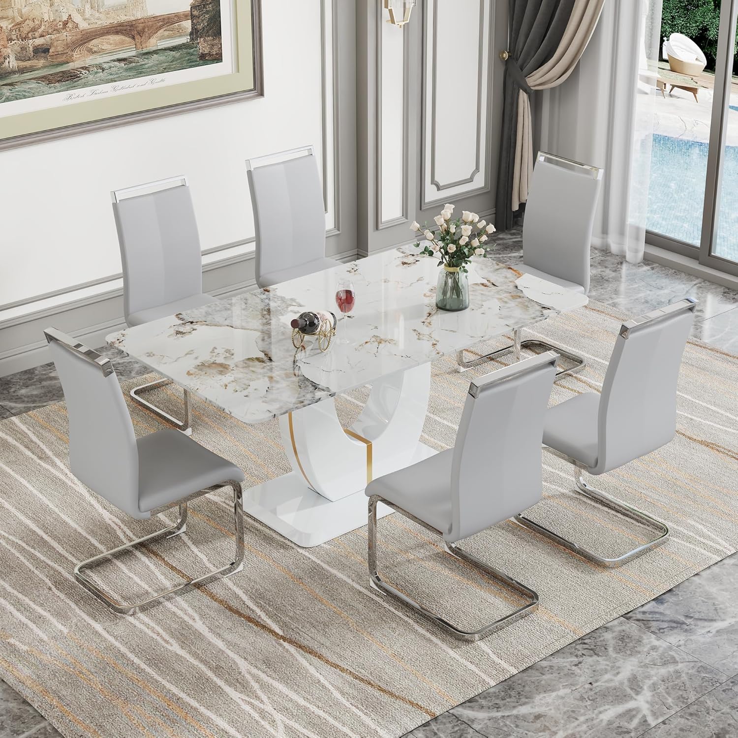 Amazon.com - Btikita Dining Table Set for 6, Kitchen Table Chairs Set of 6, Modern Dining Room ...