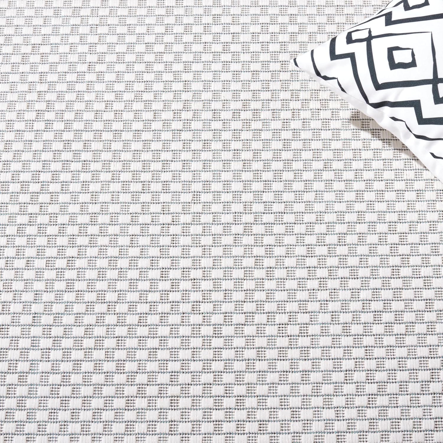 SAFAVIEH Washable Rug Outdoor Courtyard Collection - 2'3" x 6' Runner, Ivory & Teal, Non-Shedding & Easy Cleaning, Ideal for Patio, Entryway, Mudroom, Hallway, Kitchen (CY8475-53512)