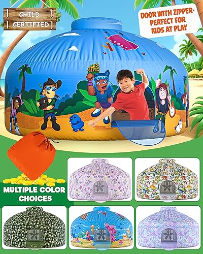 Miniatura 7 de Skywin Tienda de campaña de aire para niños, estilo Blox con puerta, tienda de campaña inflable de 77 x 50 pulgadas, se instala y se almacena en