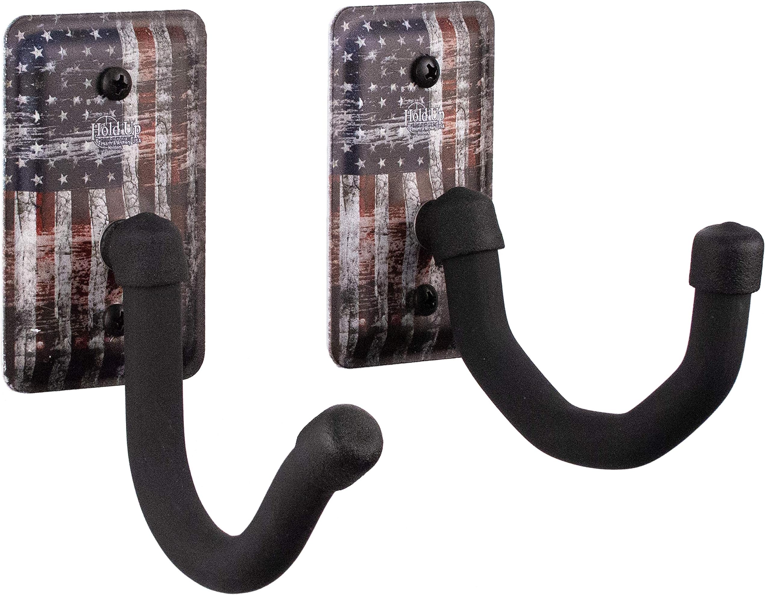 Hold Up Displays - Horizontal Gun Rack Storage and Shotgun Hooks Store Any Rifle Shotgun and Bow - Heavy Duty Steel Flag - Made in USA