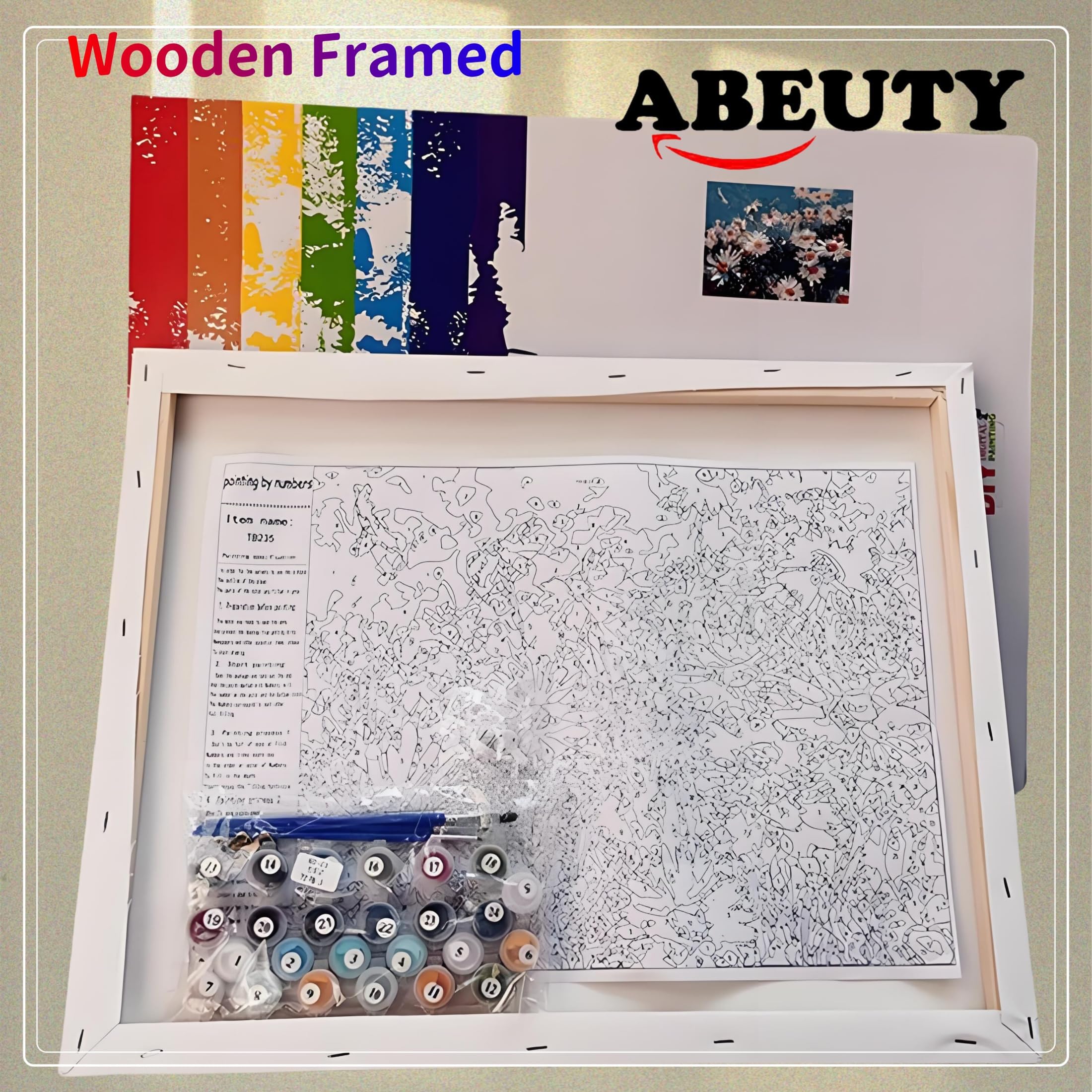 ABEUTY - Dipinto fai da te con numeri per adulti principianti, con giglio bianco, 40,6 x 50,8 cm (cornice in legno