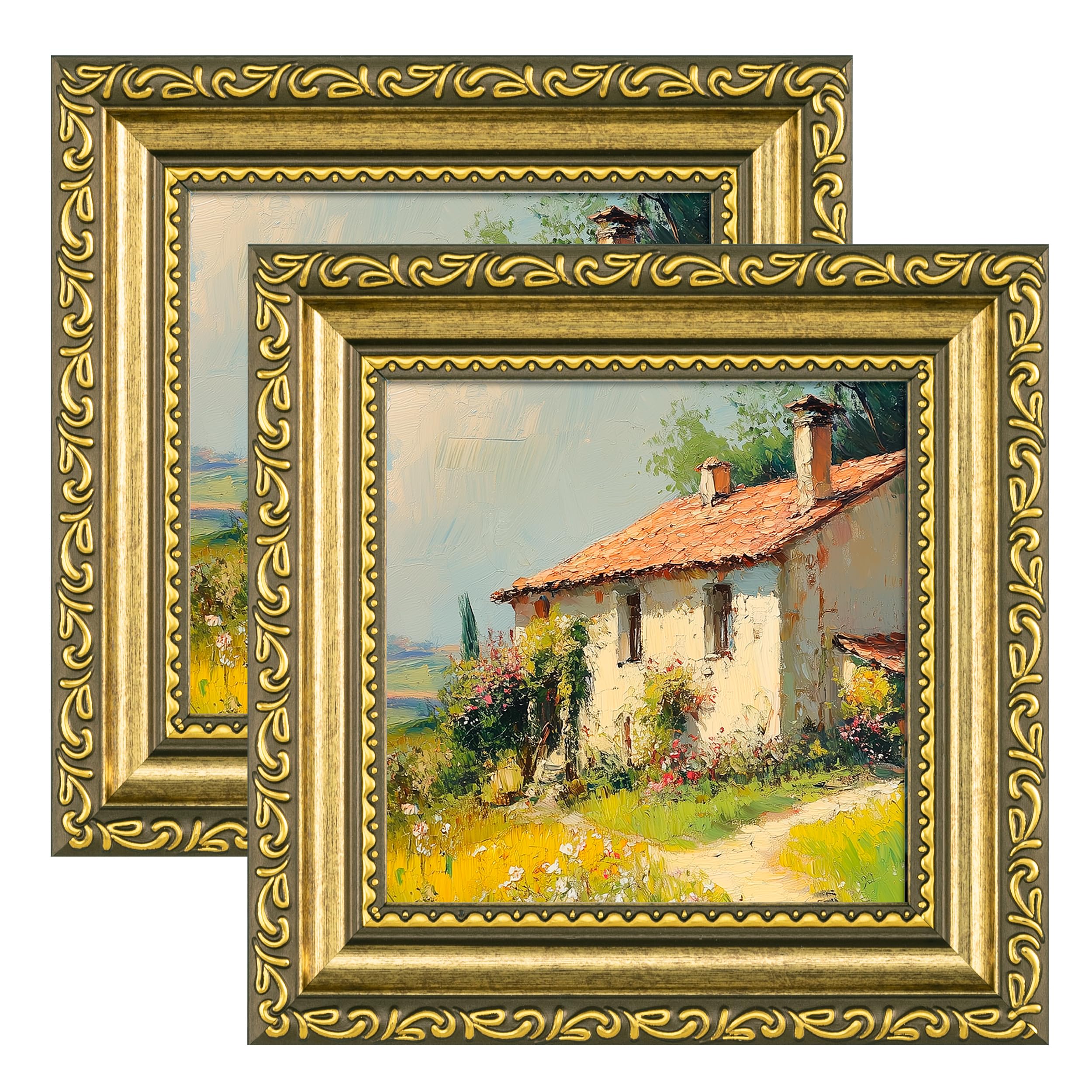eletecpro 4x4 Vintage Picture Frame, Glass Cover, Gold, 2-Pack