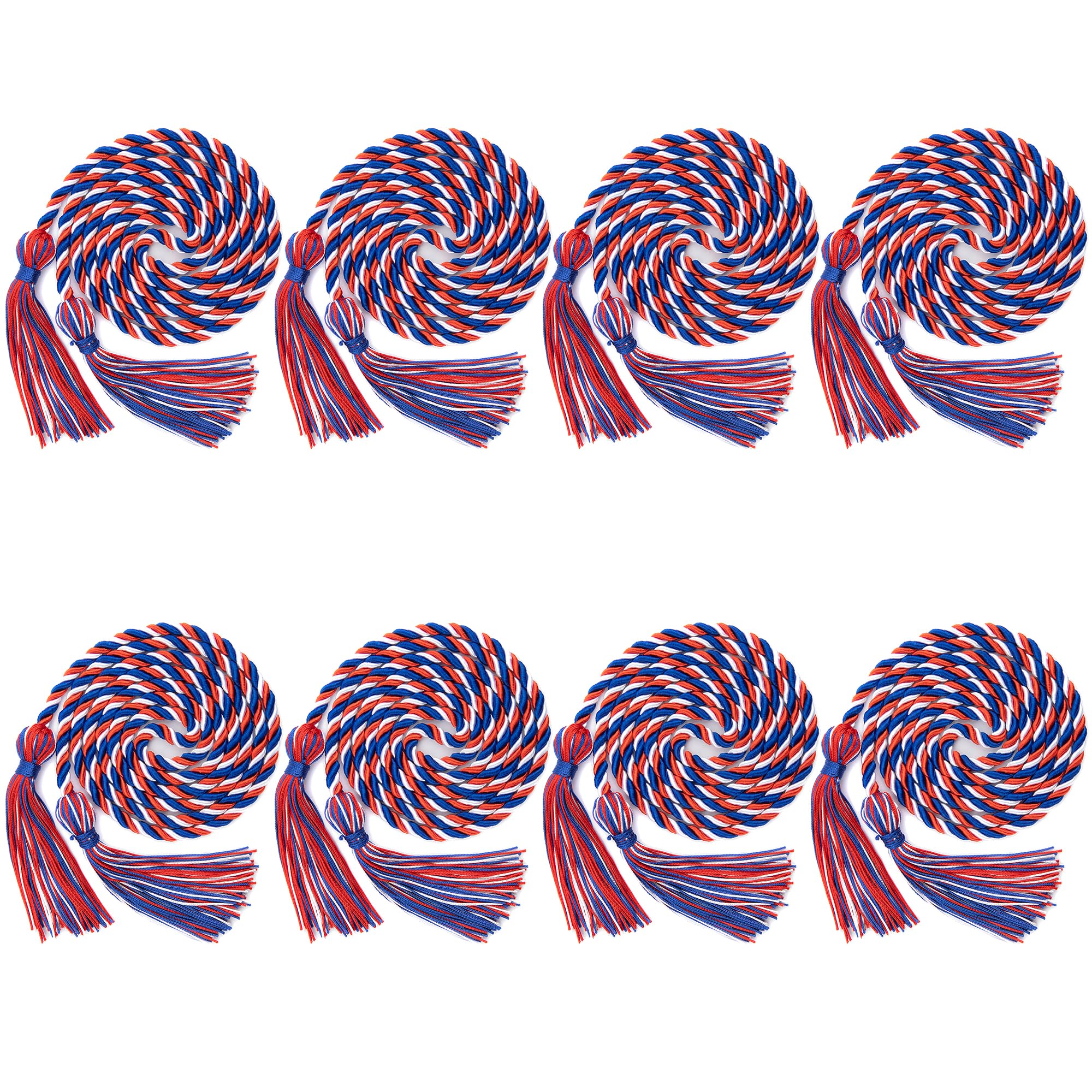 8 Pcs Blue Red White Graduation Cords, Honor Cords, Cords for Graduation, Graduation Tassel Honor Cords, 67" Long Braided Cords for Graduation Decorations Bachelor Gown for Student Master Doctoral