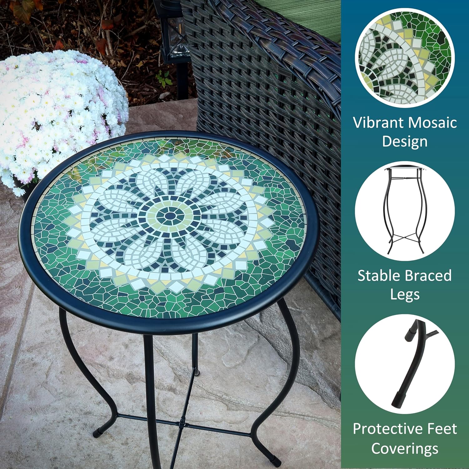 Mosaic Glass Accent Side Table & Plant Stand