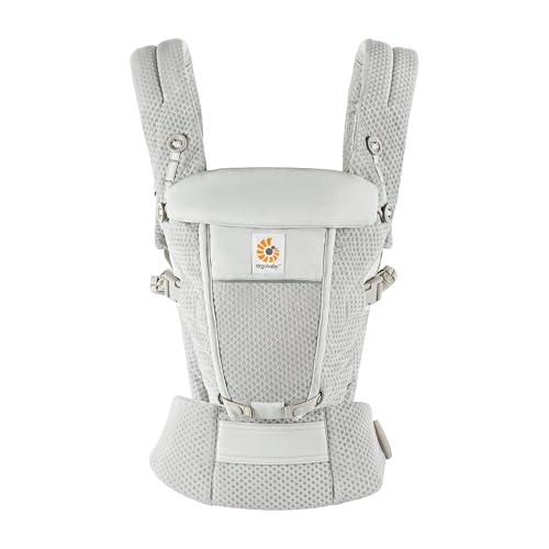 Ergobaby Adapt Babytrage für Neugeborene ab Geburt, 3-Positionen SoftFlex Mesh Ergonomische Babybauchtrage Rückentrage Baby-Tragetasche, Pearl Grey
