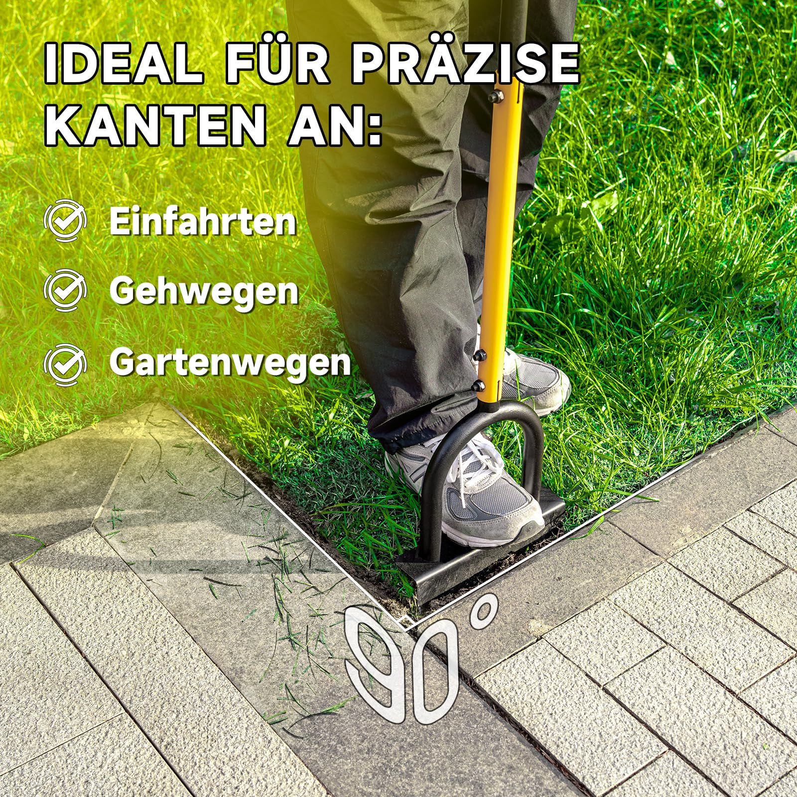 Manueller Rasenkantenstecher mit Verstellbarer Länge von 96–106 cm, Sägezahn-Kantenstecher mit breiter Trittfläche und Klinge aus Manganstahl, Gartenwerkzeug zum Abstechen von Beeten