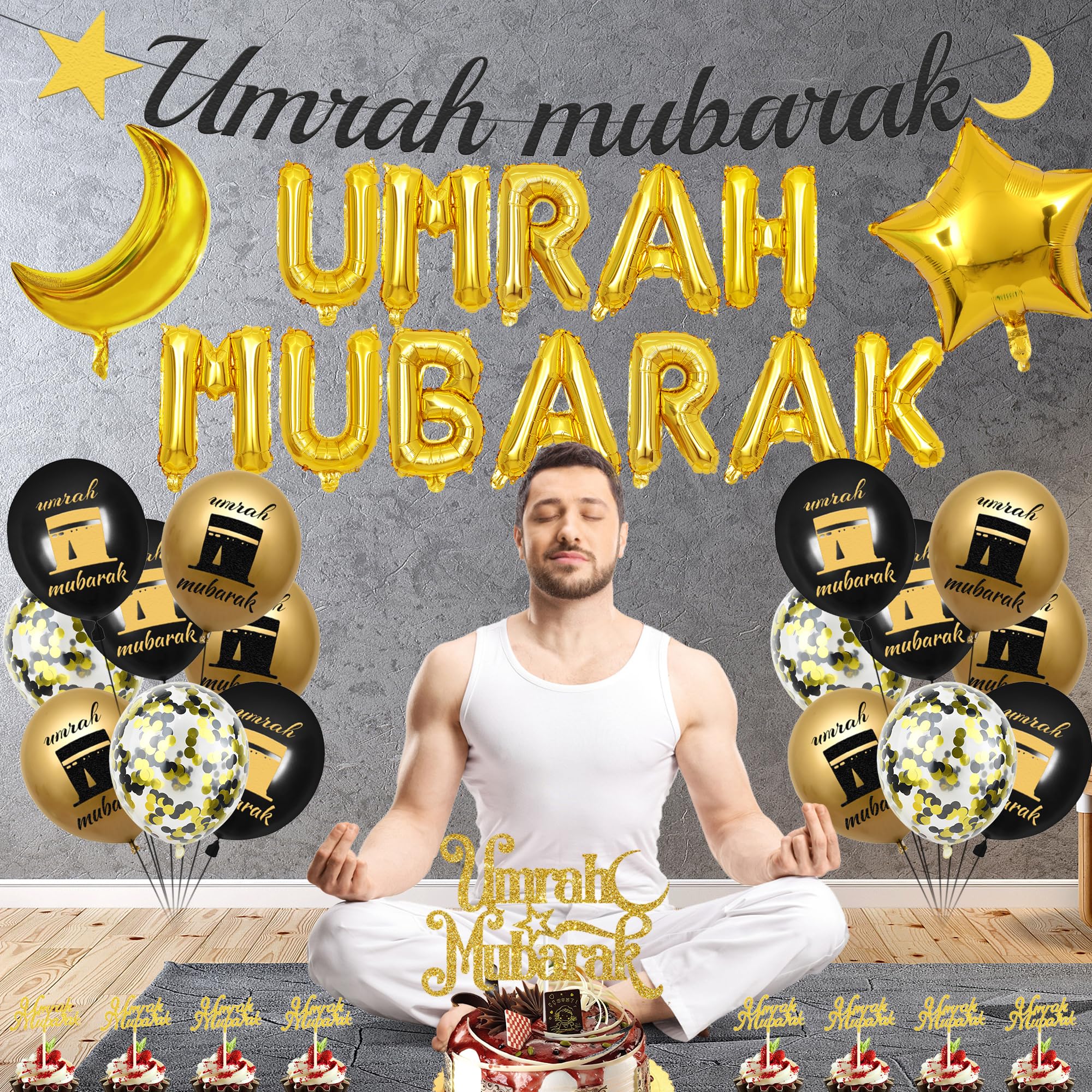 Umrah Mubarak Decorations Set Gold - Image 3