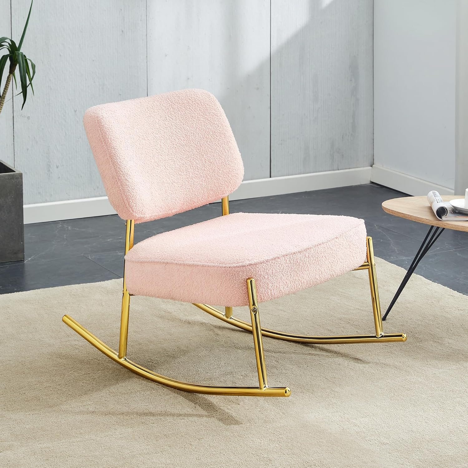 Armless Rocking, Comfy Fabric Upholstered Lounge Chair with Backrest and Metal Base, for Living Room Bedroom Balcony Offices 1 1 27.44 Pink Velvet Rectangular