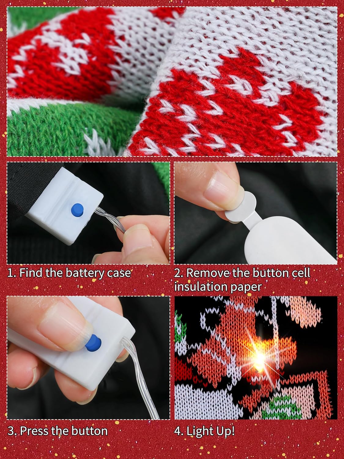 SOMSOC 3 Pack Christmas Light Up Ugly Sweaters with Glasses Hat Headband 2025 Women Men Family Xmas Tree Reindeer Outfits - Image 5