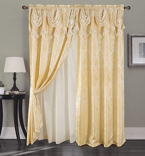 Miniatura 1 de Sparta PNS10005 - Panel de cortina con bolsillo para cortinero texturizado jacquard con cenefa adjunta de 18 pulgadas en color beige