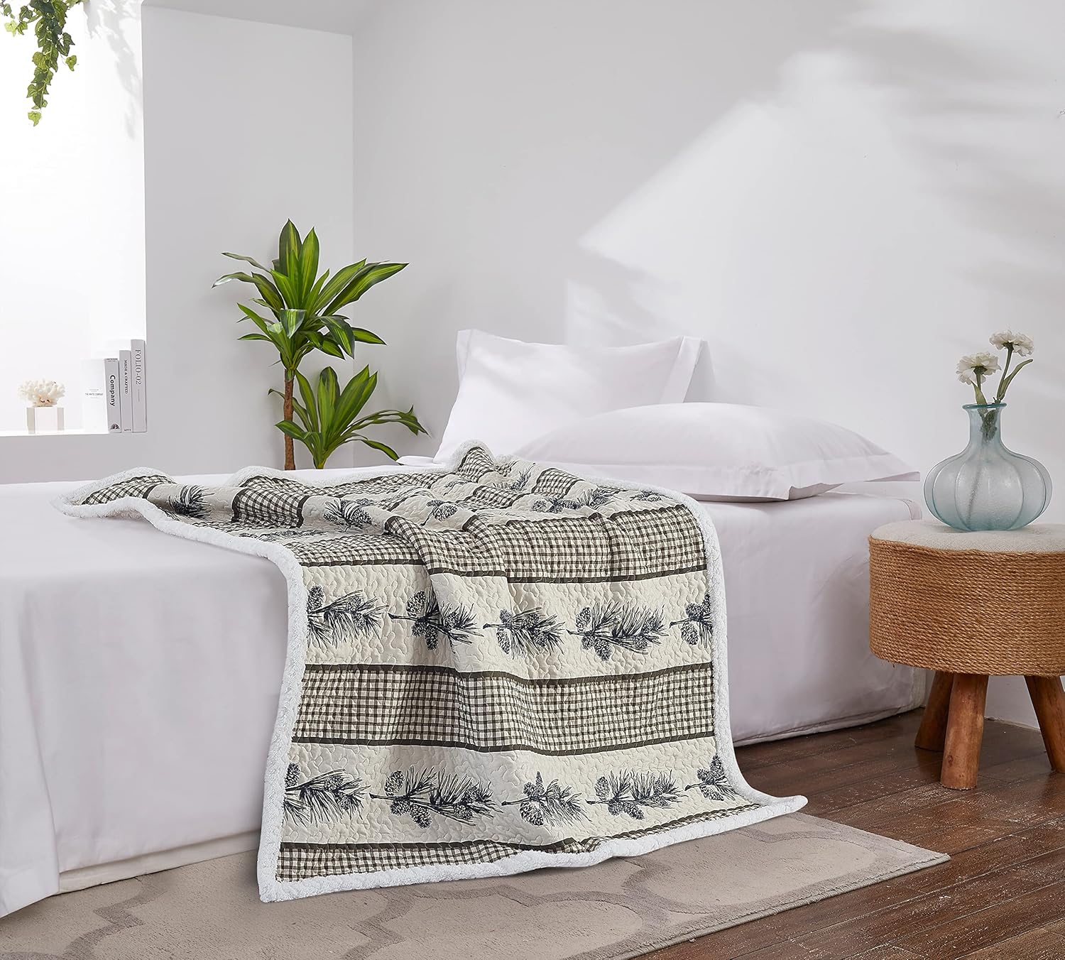 Virah Bella Quilted Country Sherpa Throw Blanket for Couch - 50" x 60" - Cascade Falls Plush Blanket